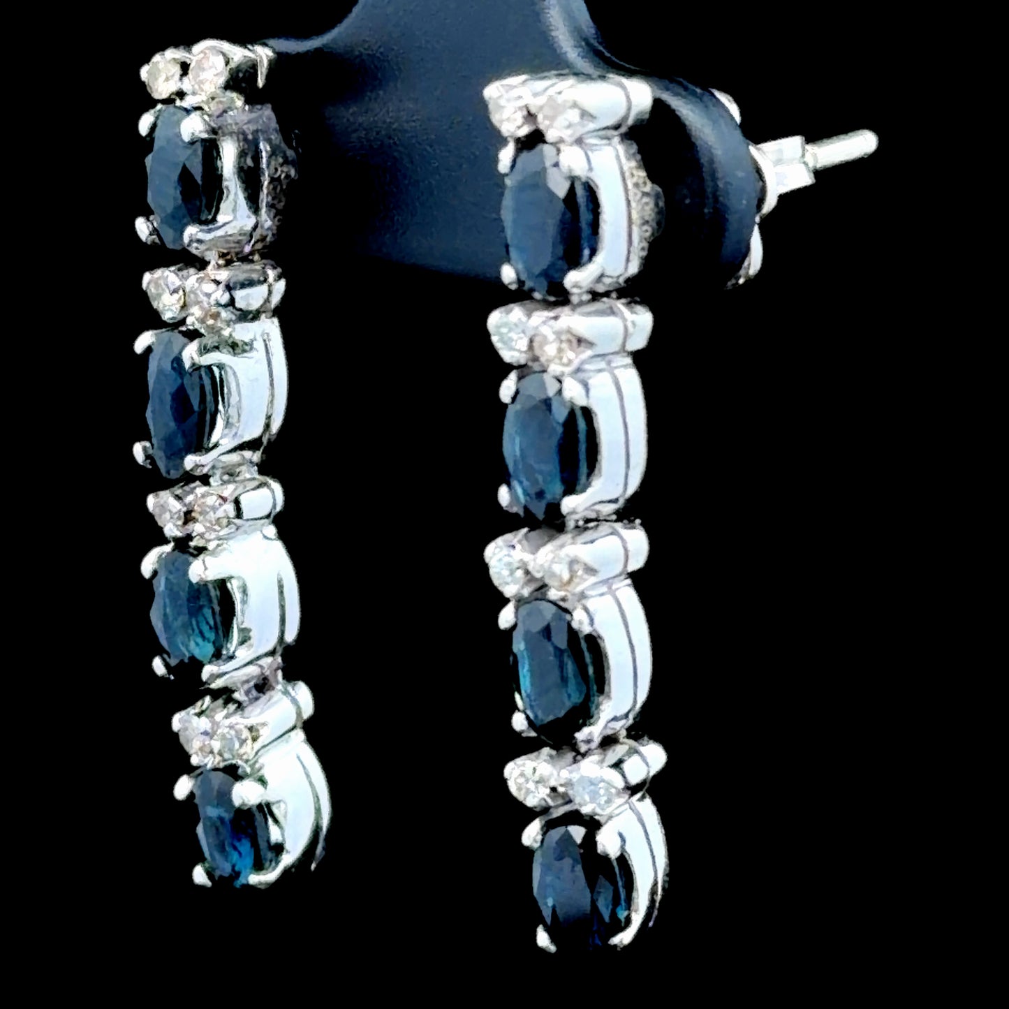 18K White Gold Sapphire & Diamond Drop Earrings