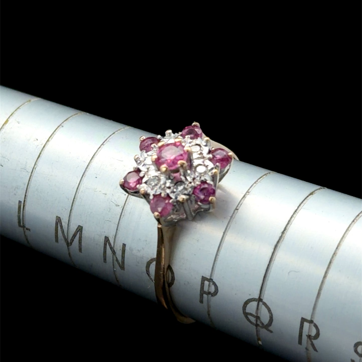 9K Yellow Gold Ruby & Diamond Cluster Ring