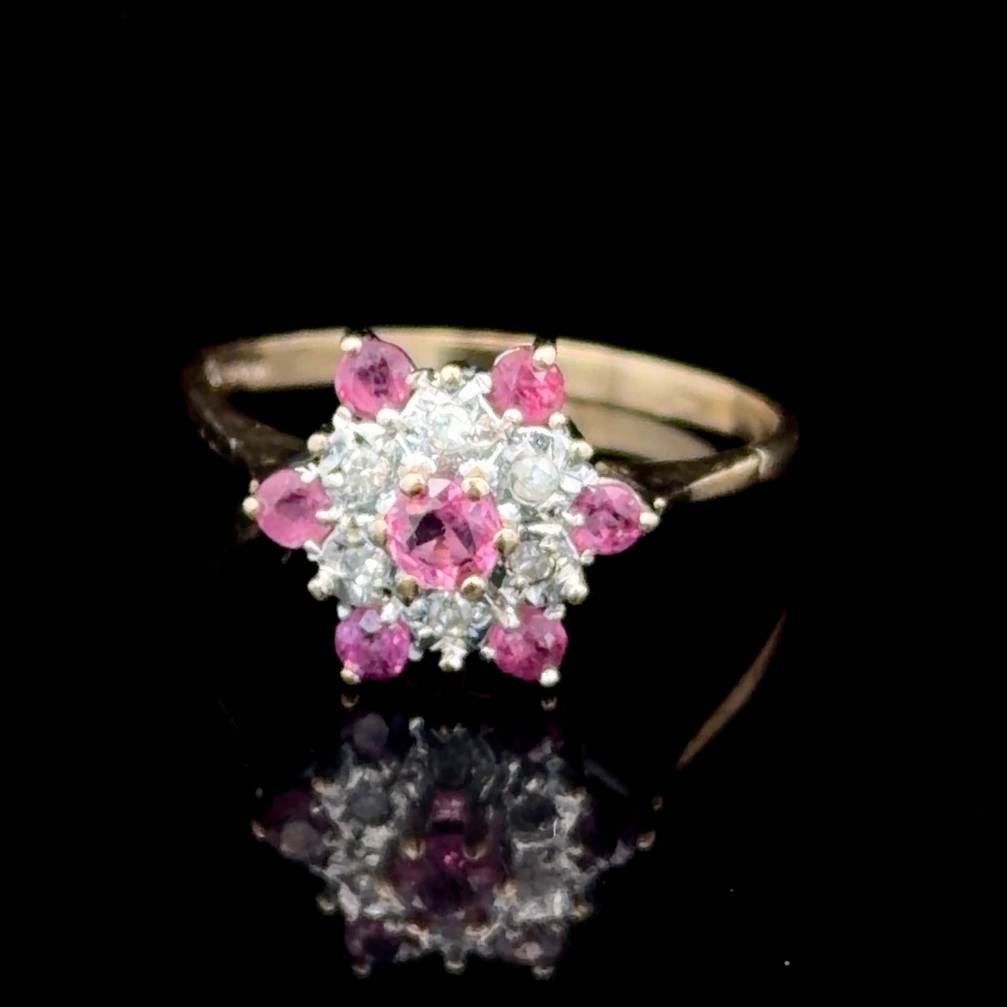 9K Yellow Gold Ruby & Diamond Cluster Ring