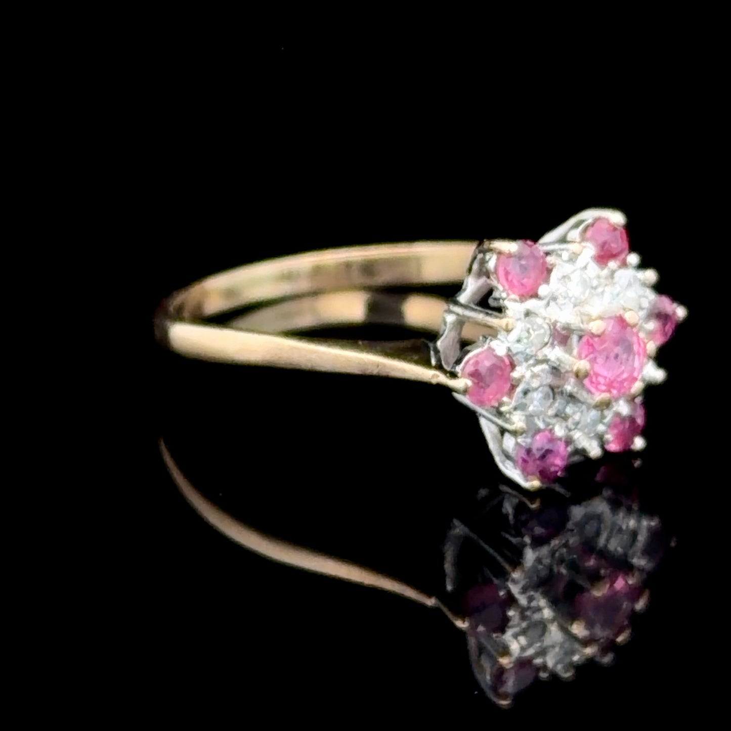 9K Yellow Gold Ruby & Diamond Cluster Ring