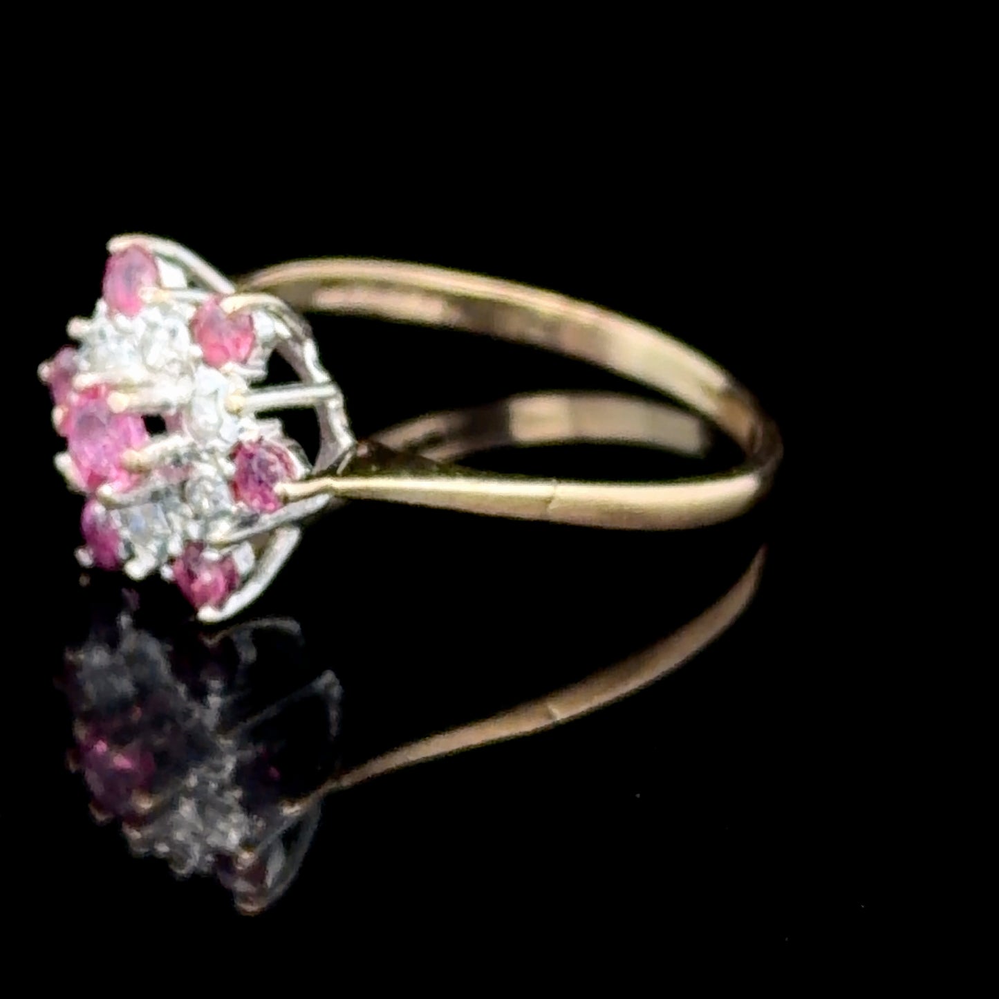 9K Yellow Gold Ruby & Diamond Cluster Ring
