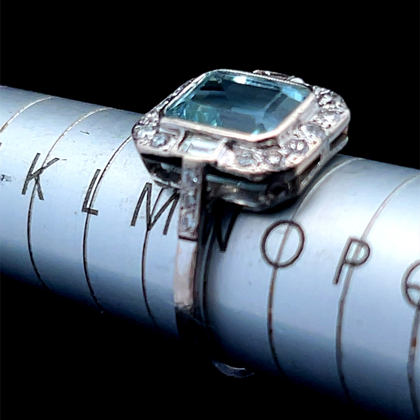 18K White Gold Aquamarine & Diamond Deco Ring