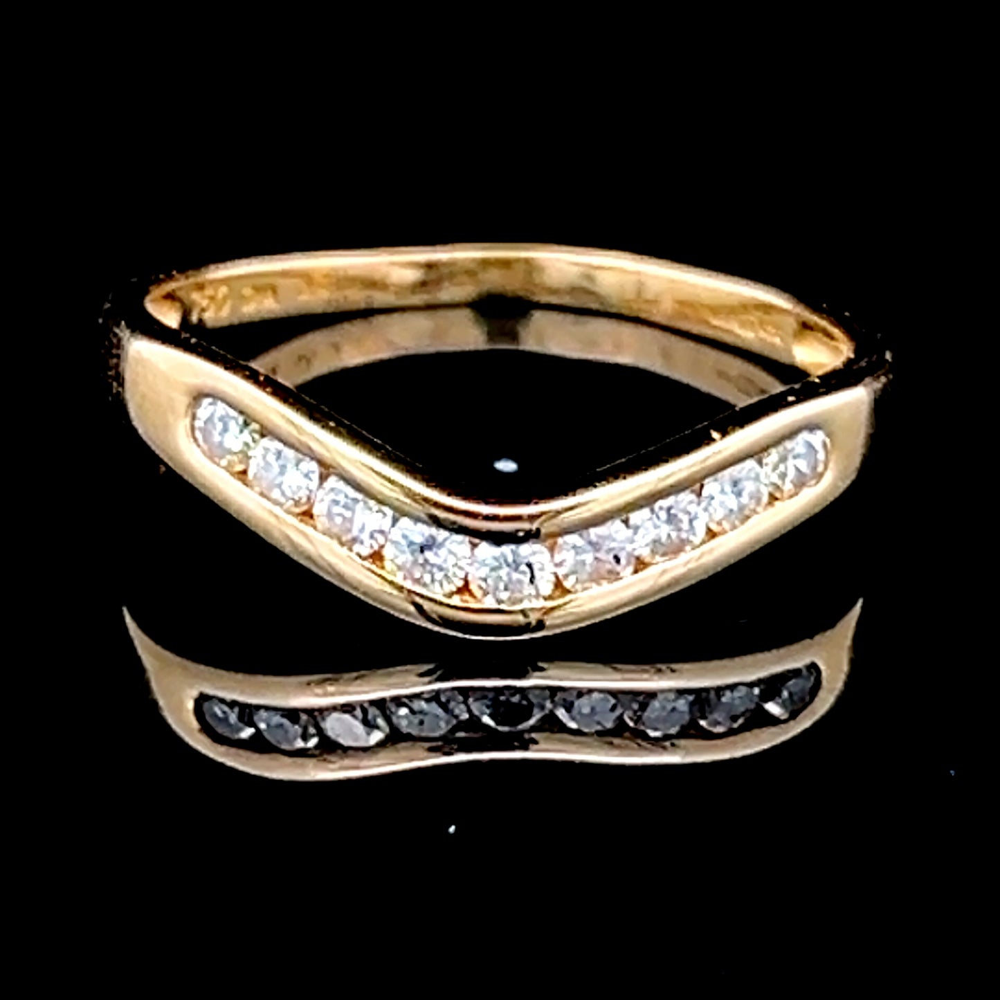 18K Yellow Gold Channel Set Diamond Wishbone Ring