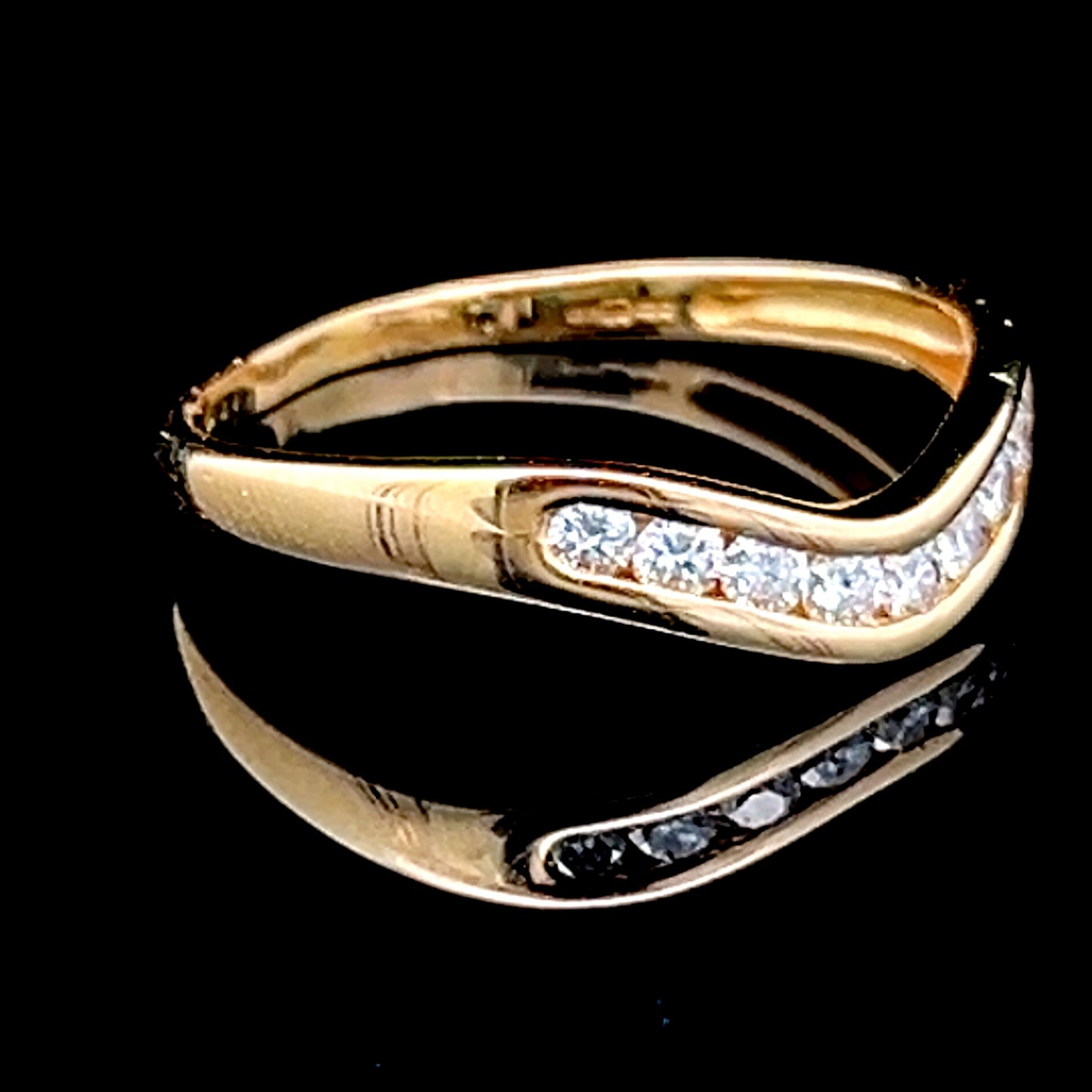 18K Yellow Gold Channel Set Diamond Wishbone Ring