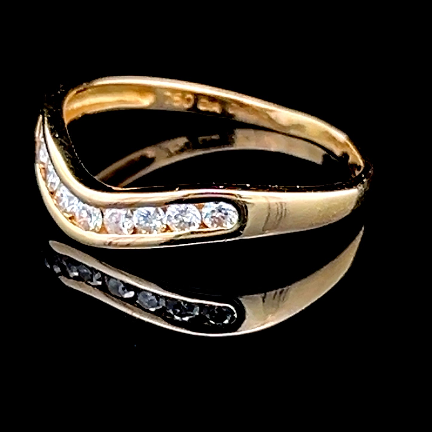 18K Yellow Gold Channel Set Diamond Wishbone Ring