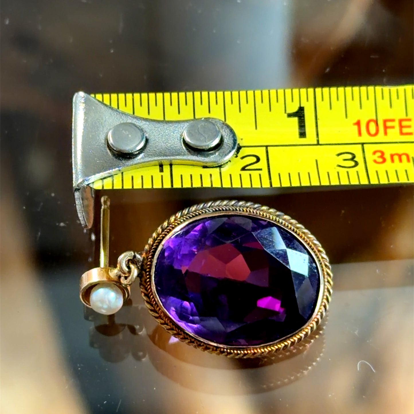 18K Yellow Gold Edwardian Pearl & Amethyst Drop Earrings