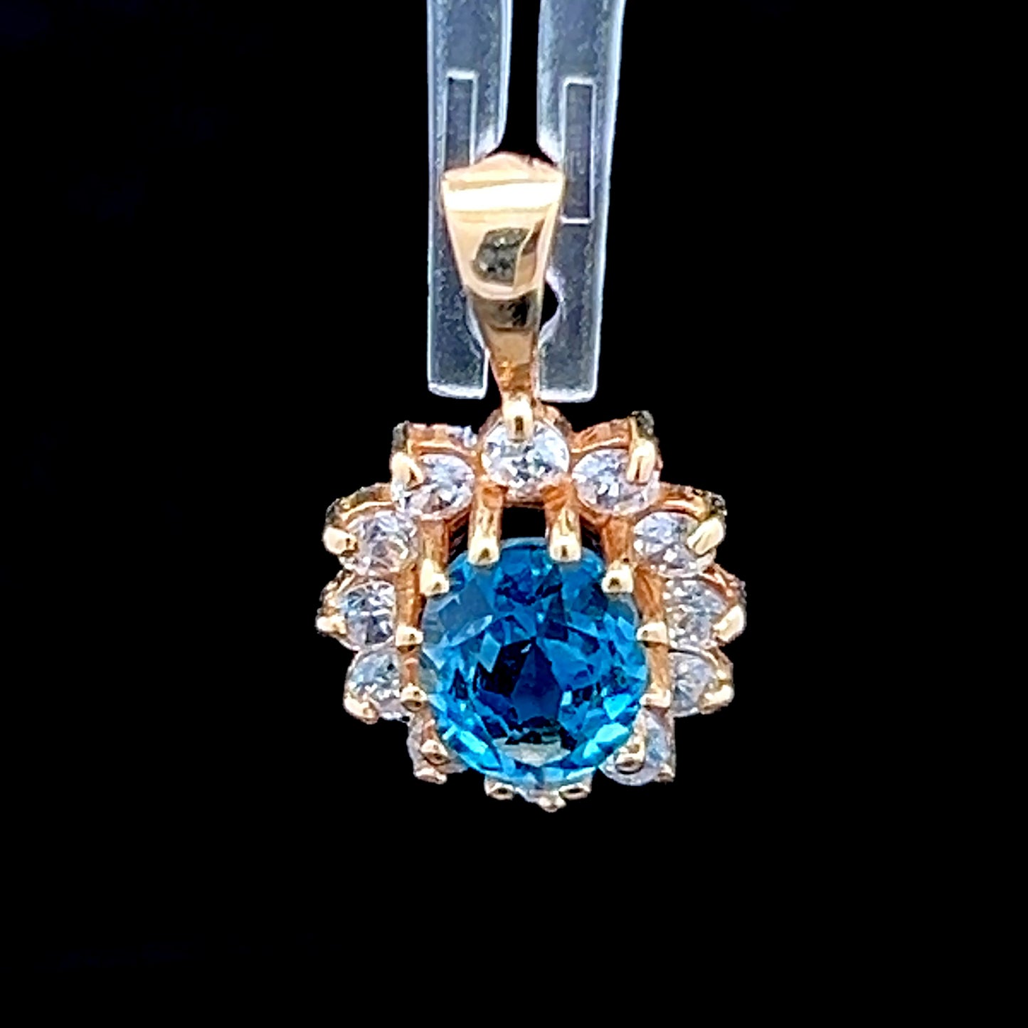 9K Yellow Gold Blue & White Topaz Pendant