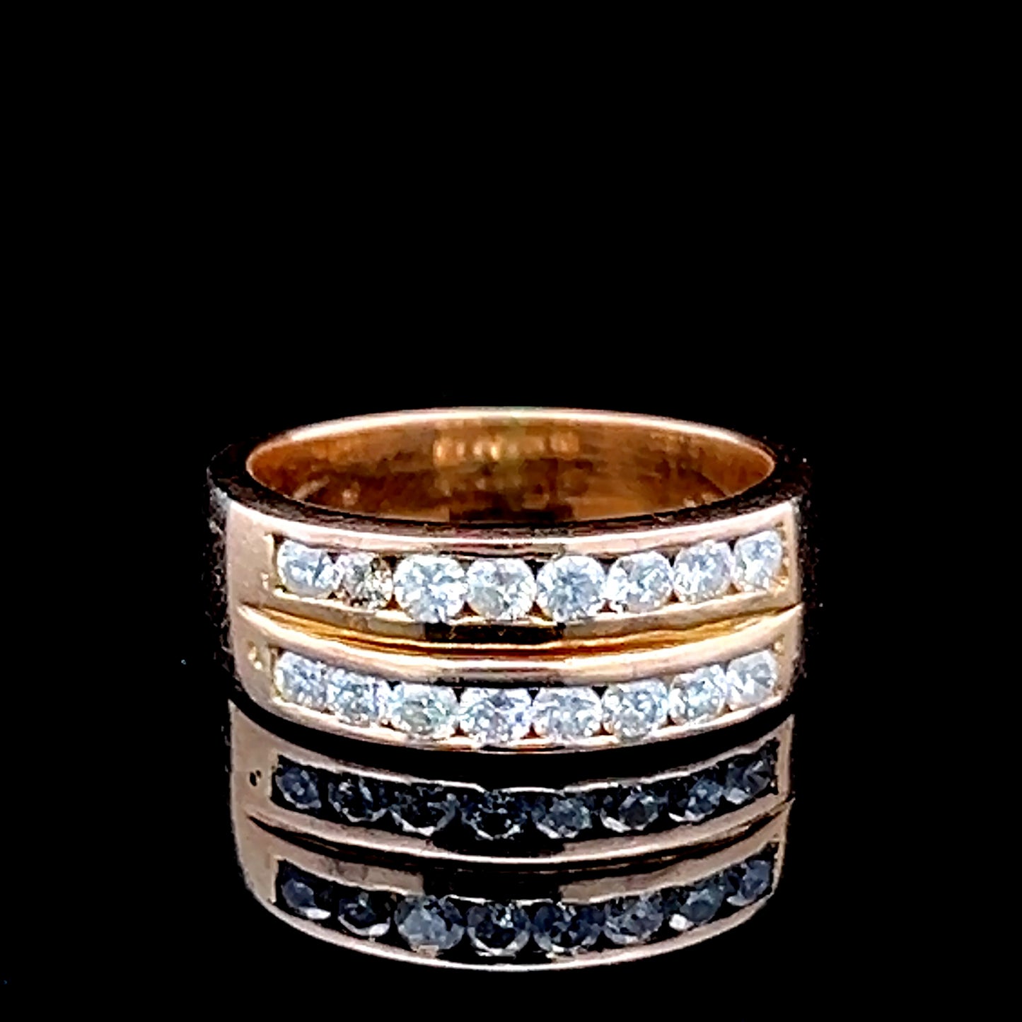 14K Yellow Gold Double Row Channel Set Diamond Ring