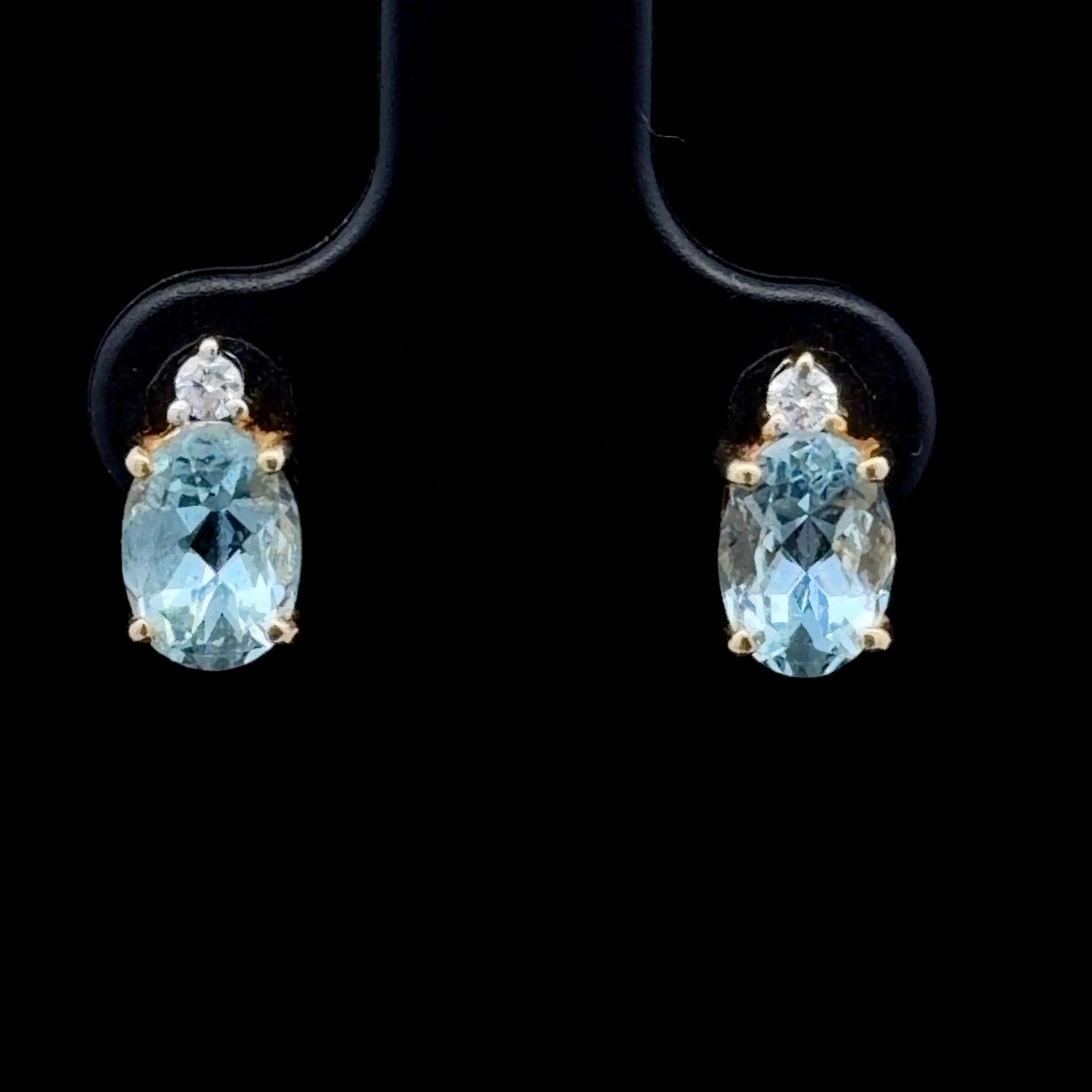 18K Yellow Gold Aquamarine & Diamond Studs