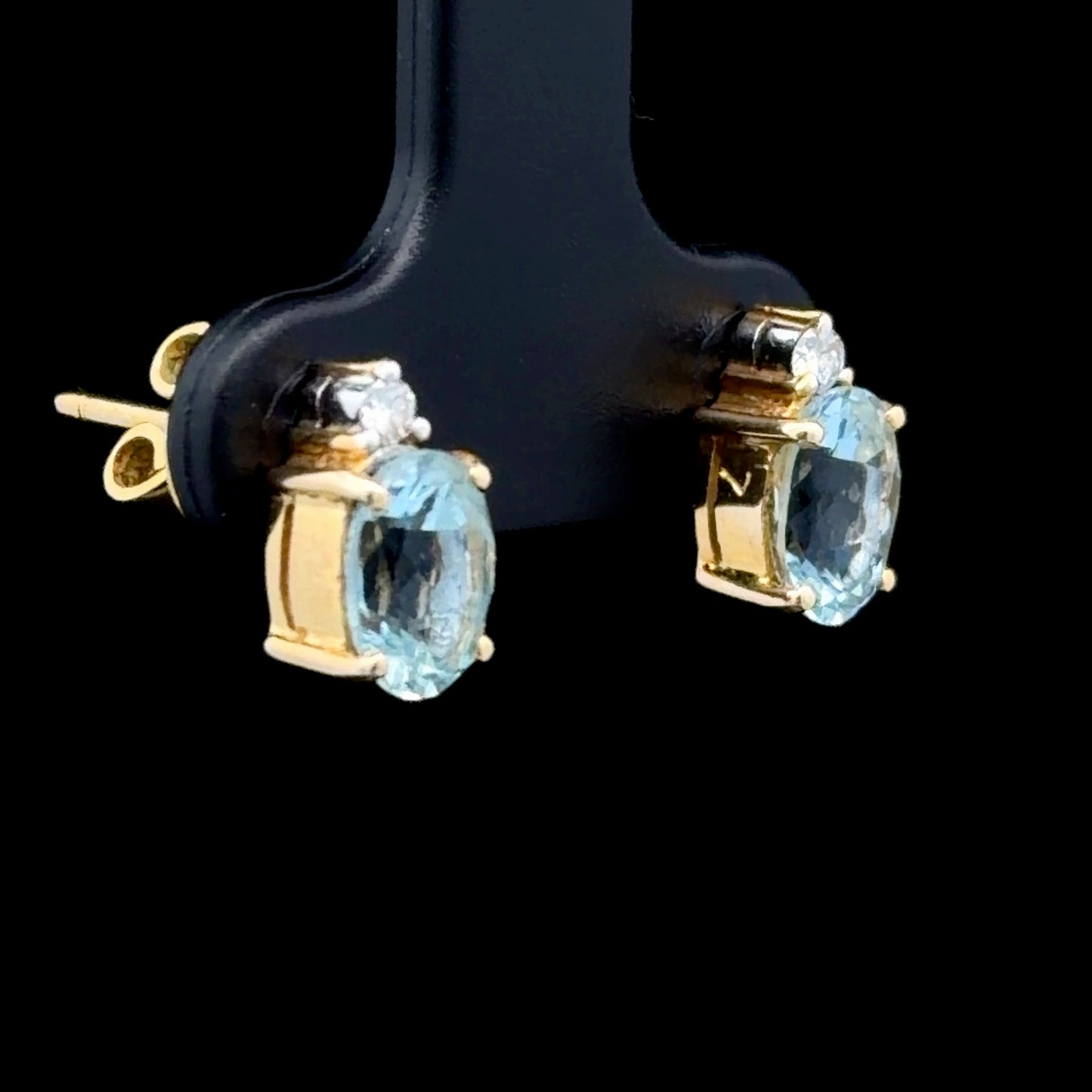 18K Yellow Gold Aquamarine & Diamond Studs