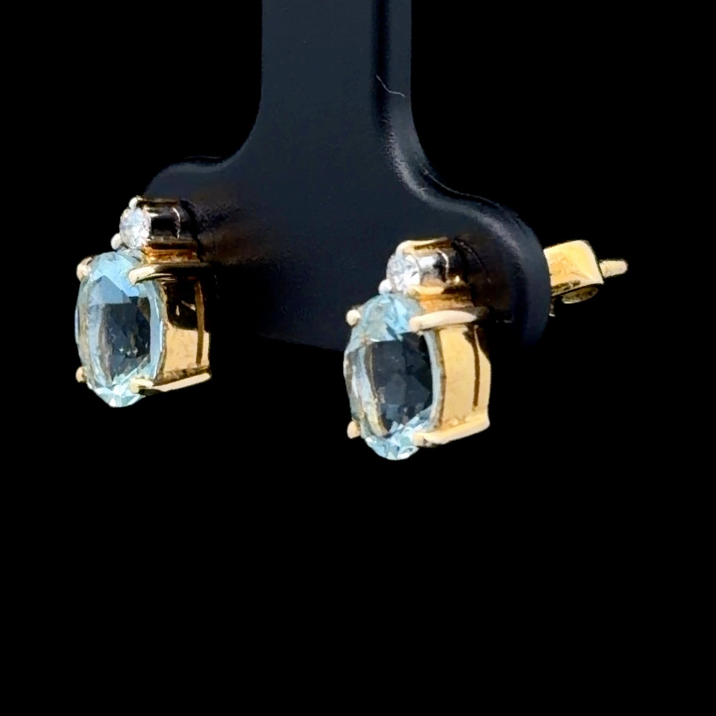 18K Yellow Gold Aquamarine & Diamond Studs