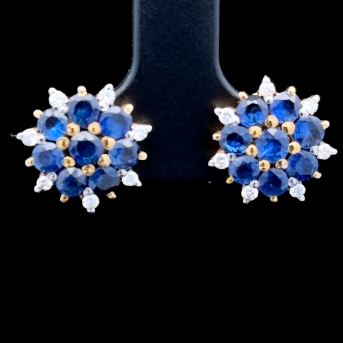 18K Yellow Gold Sapphire & Diamond Stud Earrings