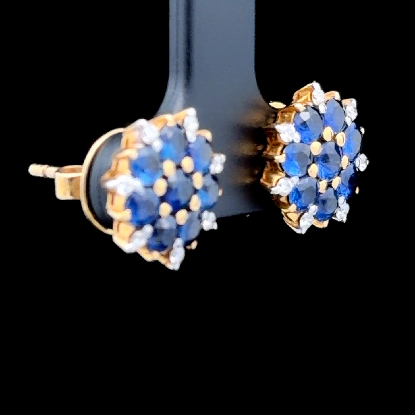 18K Yellow Gold Sapphire & Diamond Stud Earrings