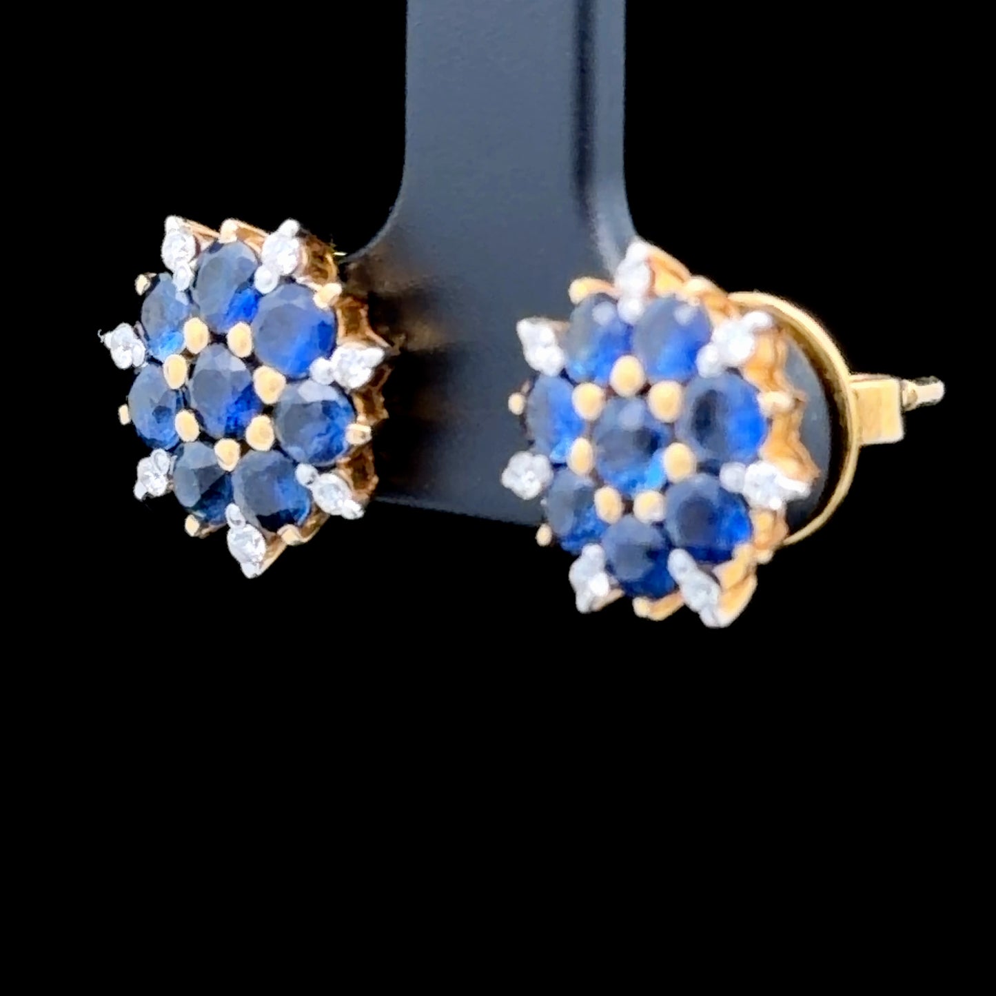 18K Yellow Gold Sapphire & Diamond Stud Earrings
