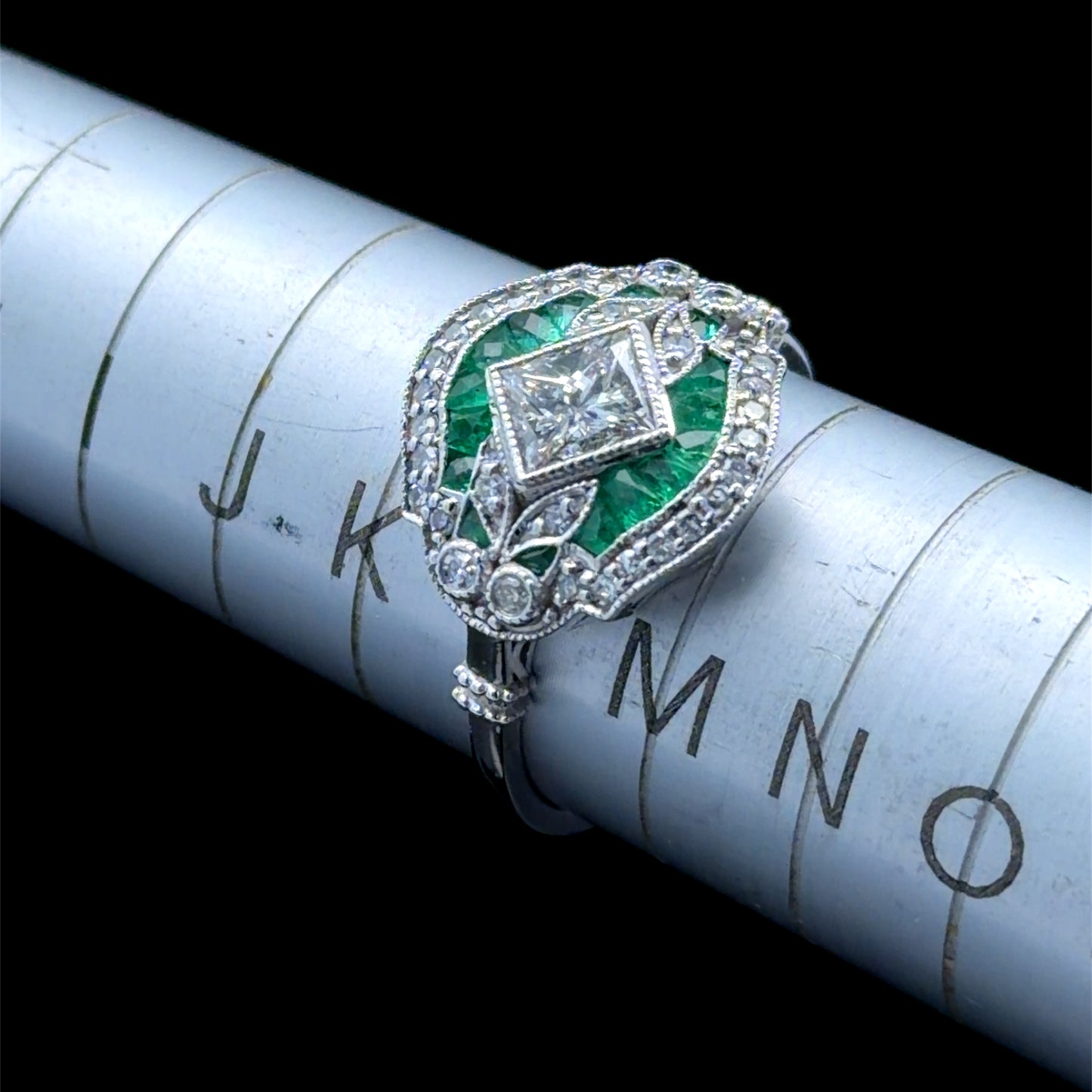 Platinum Deco Style Emerald & Diamond Ring APPX 0.5 CTS CENTRE