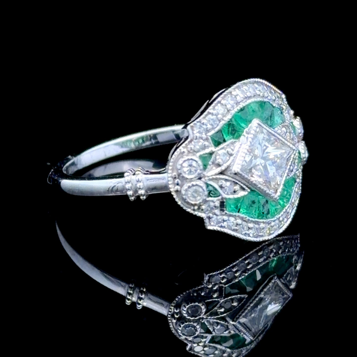 Platinum Deco Style Emerald & Diamond Ring APPX 0.5 CTS CENTRE