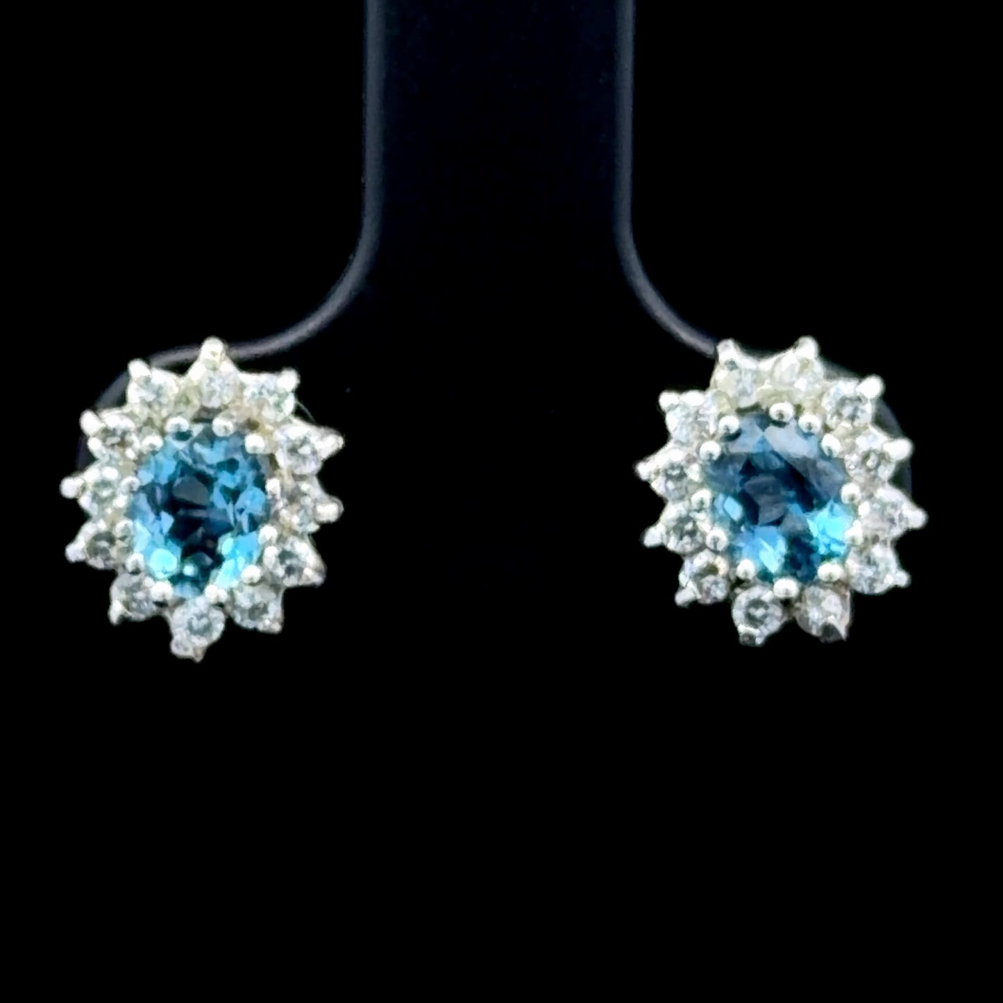 9K White Gold Blue Topaz Cluster Studs