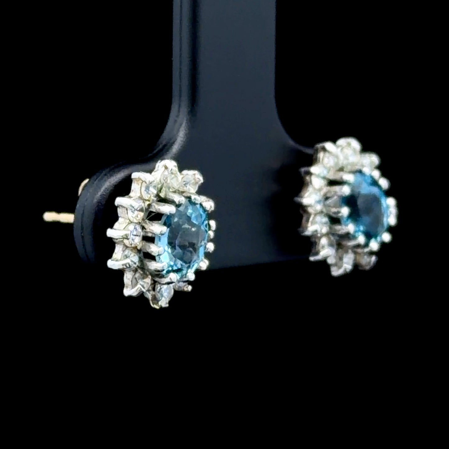 9K White Gold Blue Topaz Cluster Studs
