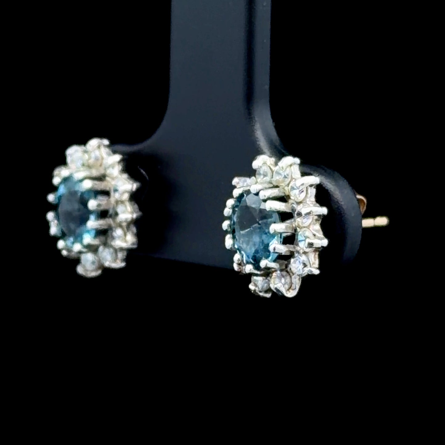9K White Gold Blue Topaz Cluster Studs
