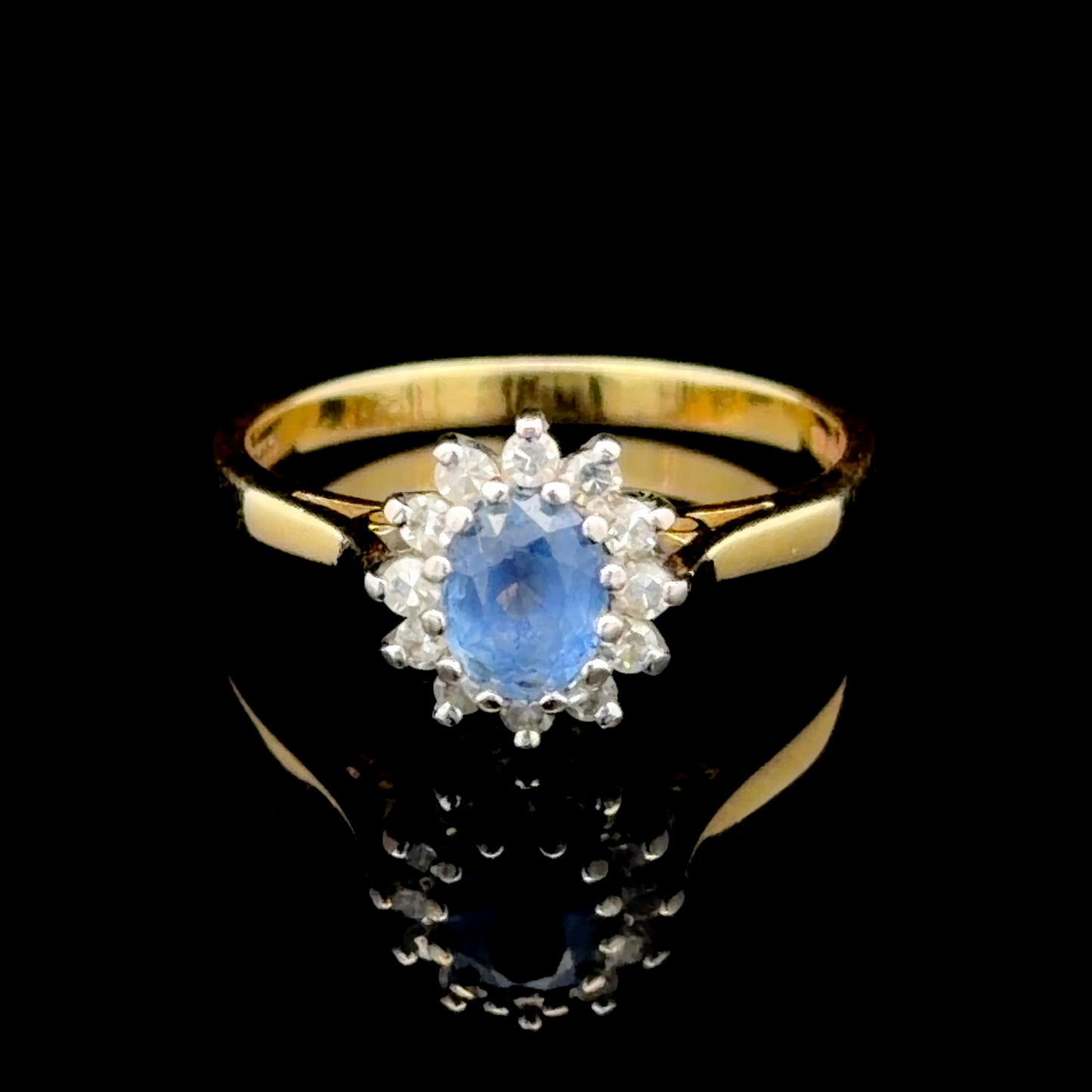 18K Yellow Gold Diamond Sapphire Cluster Ring