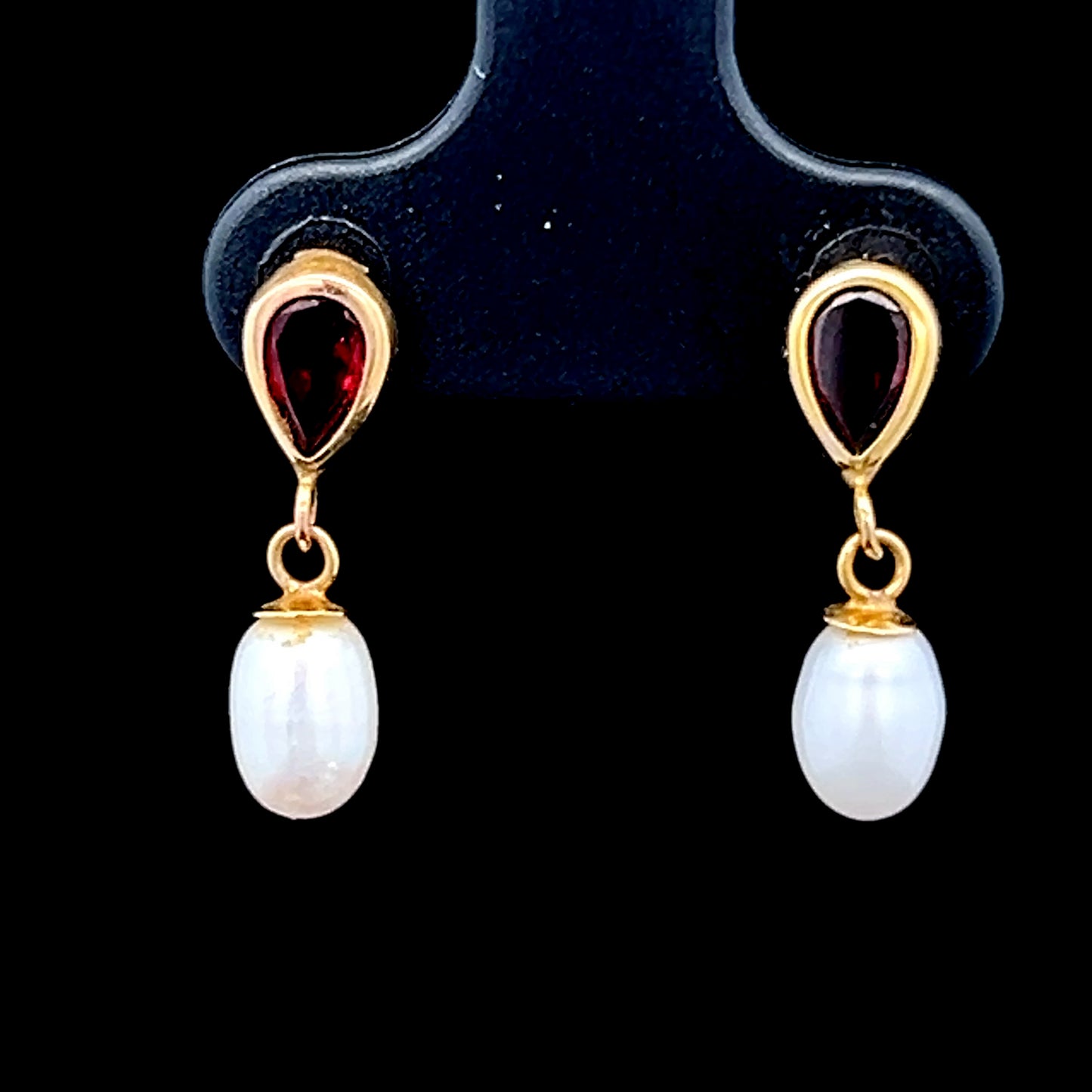 9K Yellow Gold Pearl & Garnet Drop Studs