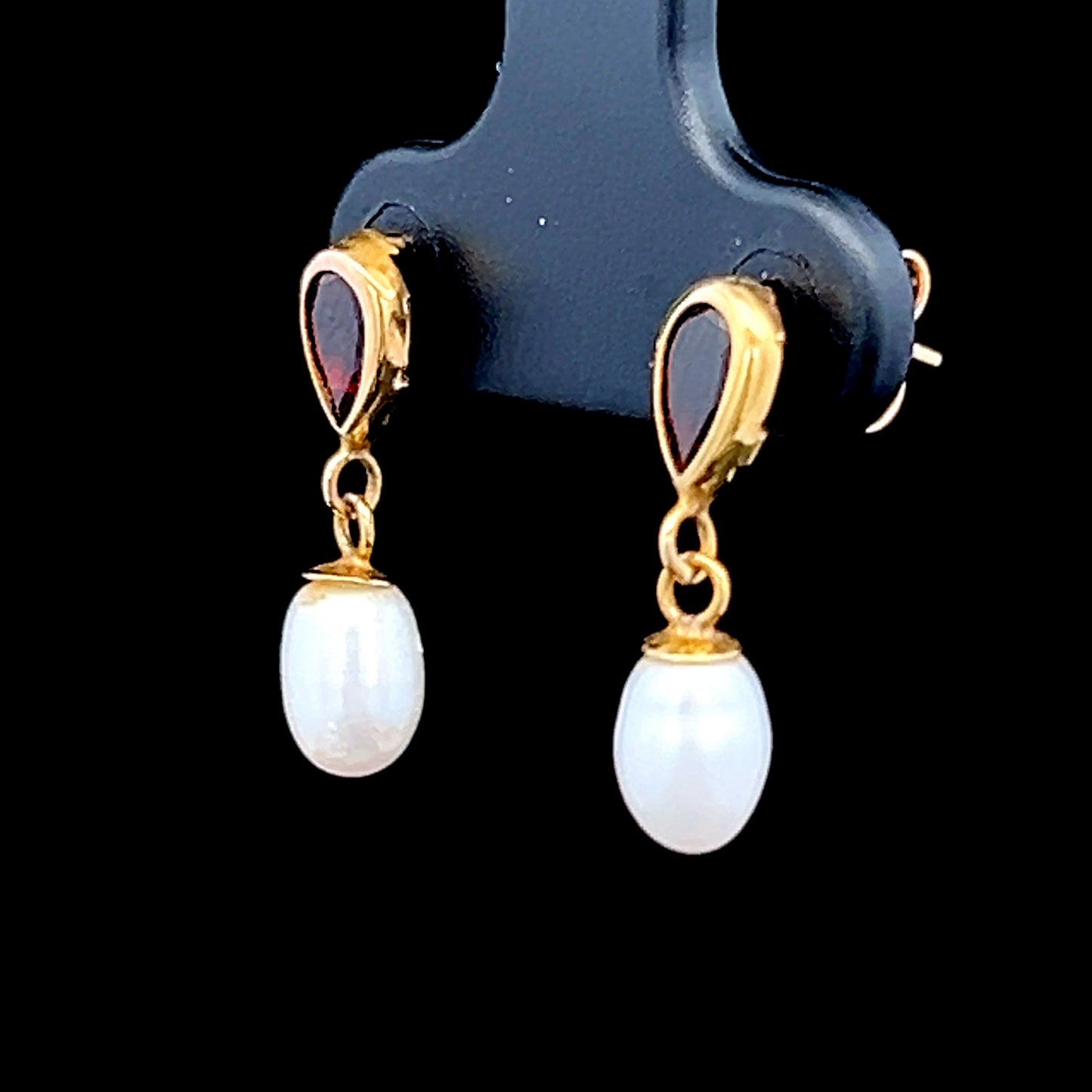 9K Yellow Gold Pearl & Garnet Drop Studs
