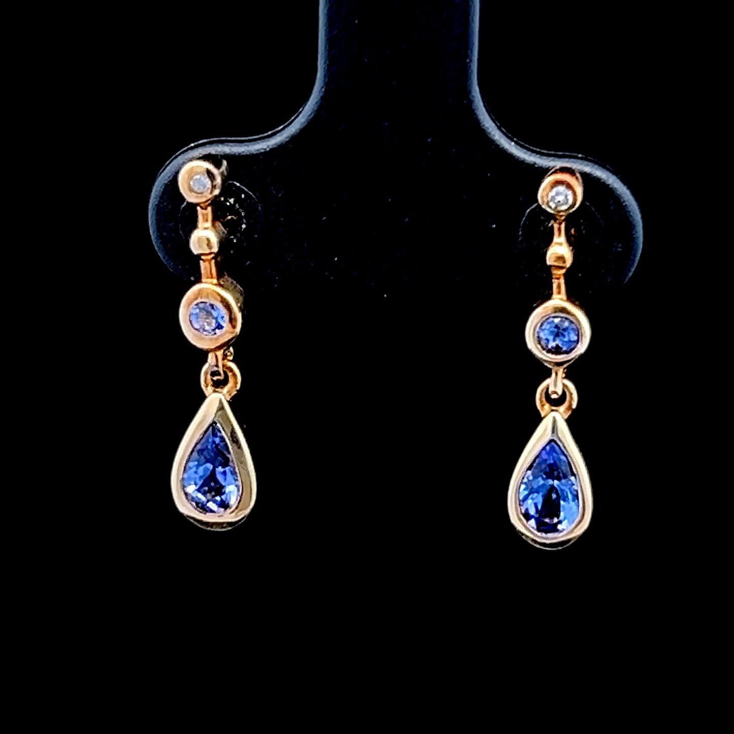 9K Yellow Gold Tanzanite & Diamond Drop Studs
