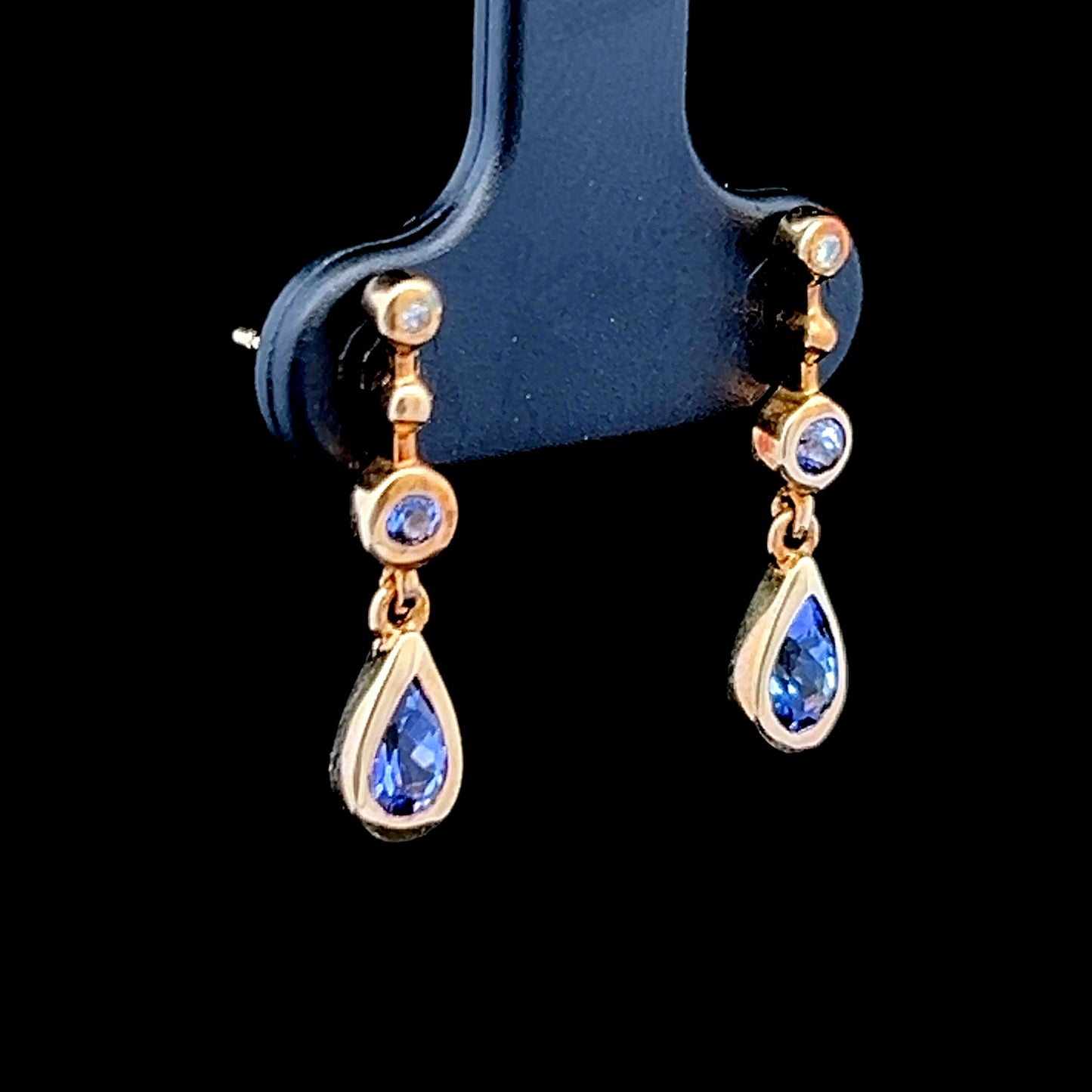 9K Yellow Gold Tanzanite & Diamond Drop Studs