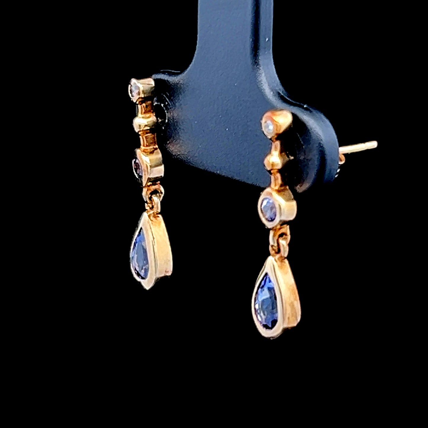 9K Yellow Gold Tanzanite & Diamond Drop Studs