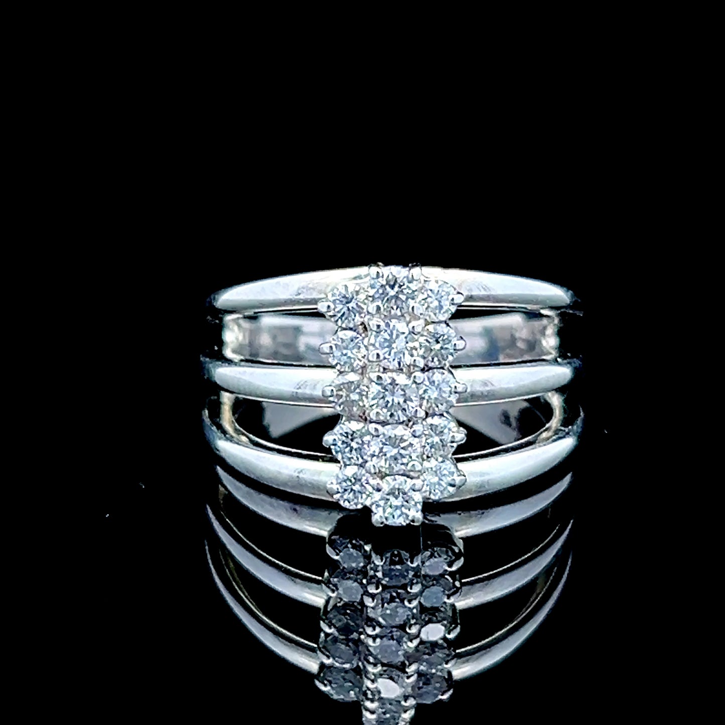 14K White Gold 3 Band Diamond Ring