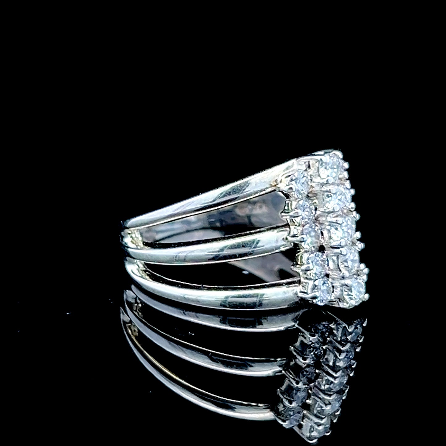 14K White Gold 3 Band Diamond Ring