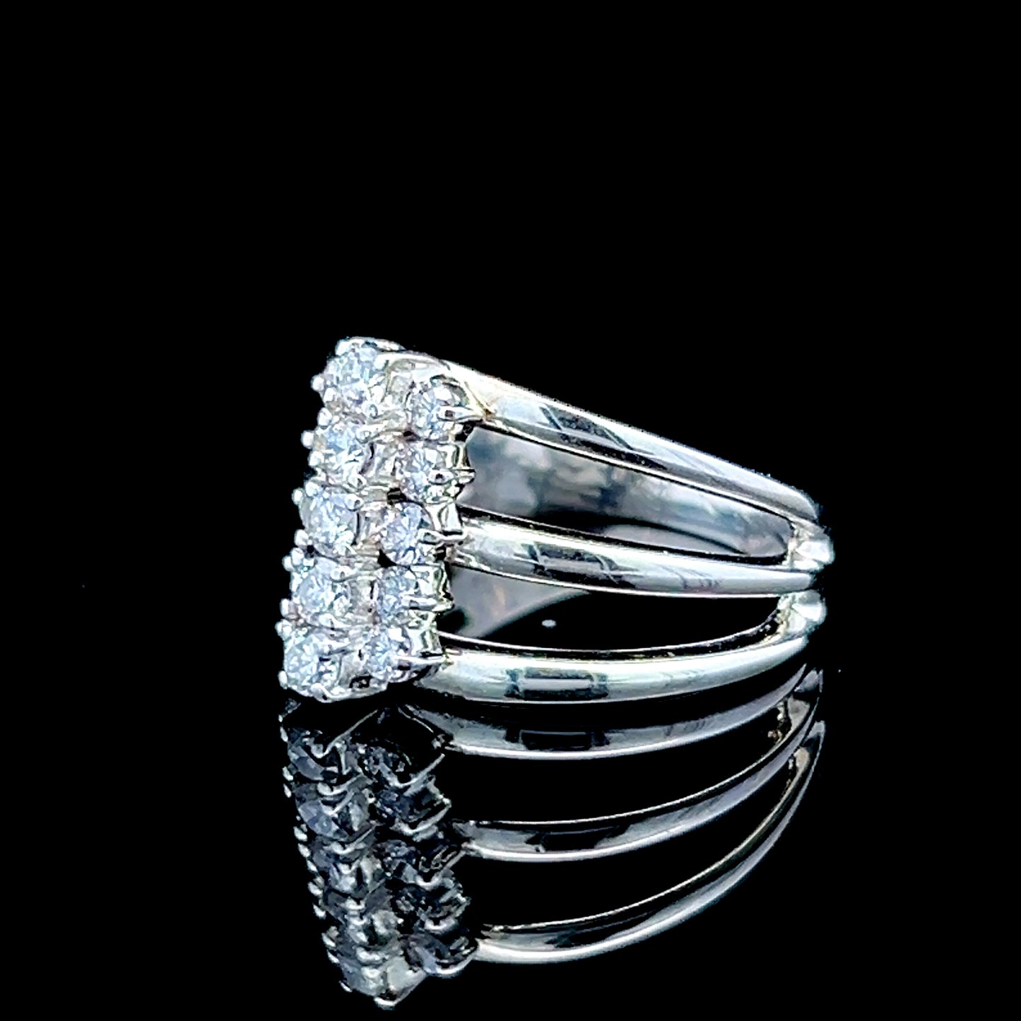 14K White Gold 3 Band Diamond Ring