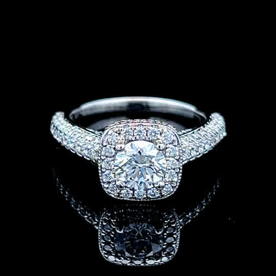 18K White Gold Diamond Halo Ring APPX 0.75 CTS CENTRE 1.7CTS TOTAL