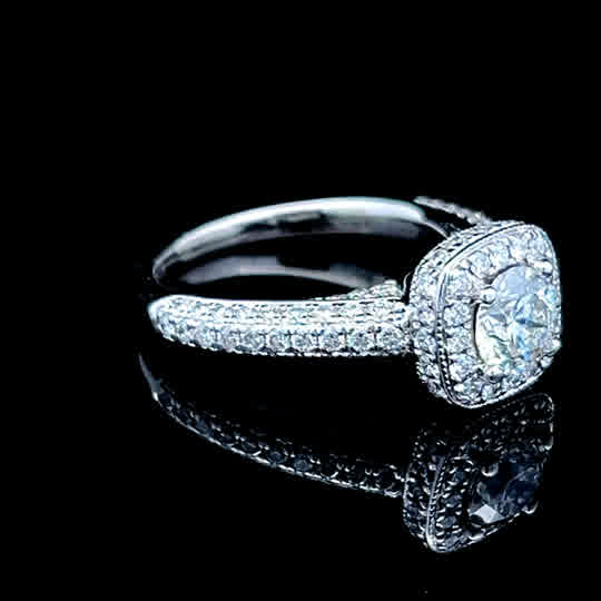 18K White Gold Diamond Halo Ring APPX 0.75 CTS CENTRE 1.7CTS TOTAL