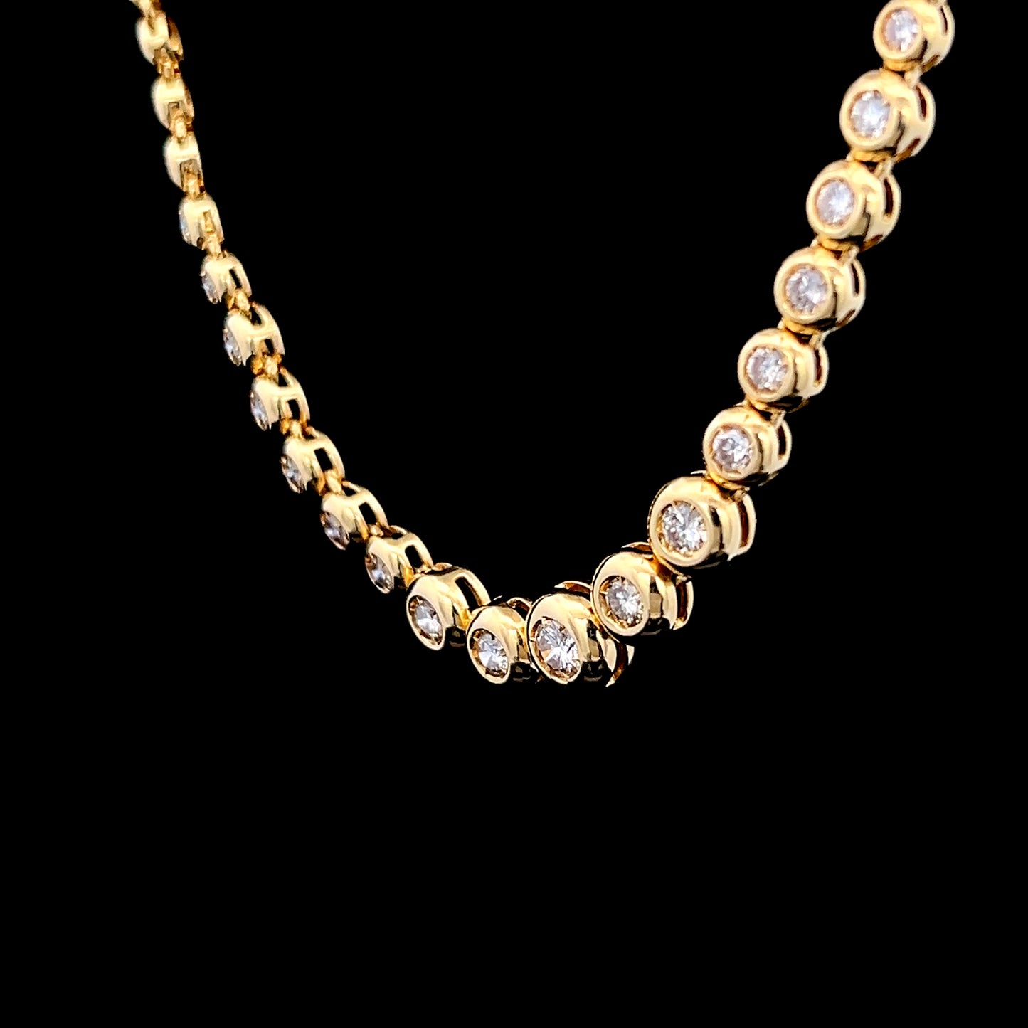 18K Yellow Gold Diamond Tennis Necklace APPX 4 CTS