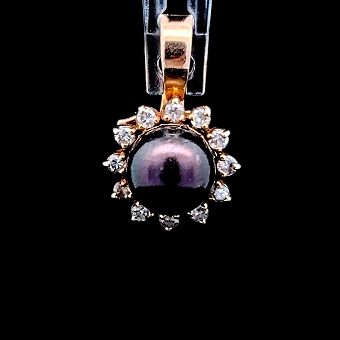 14K Yellow Gold Black Pearl & Diamond Pendant