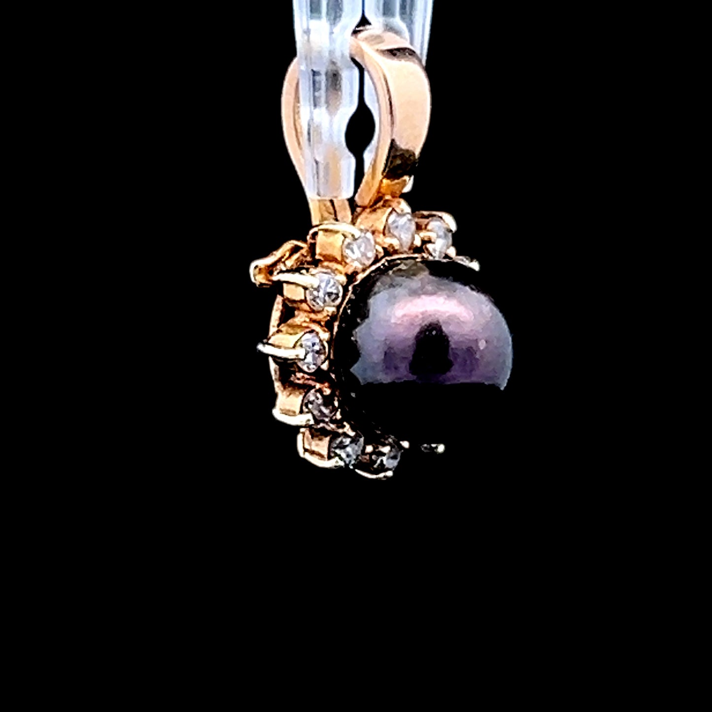 14K Yellow Gold Black Pearl & Diamond Pendant