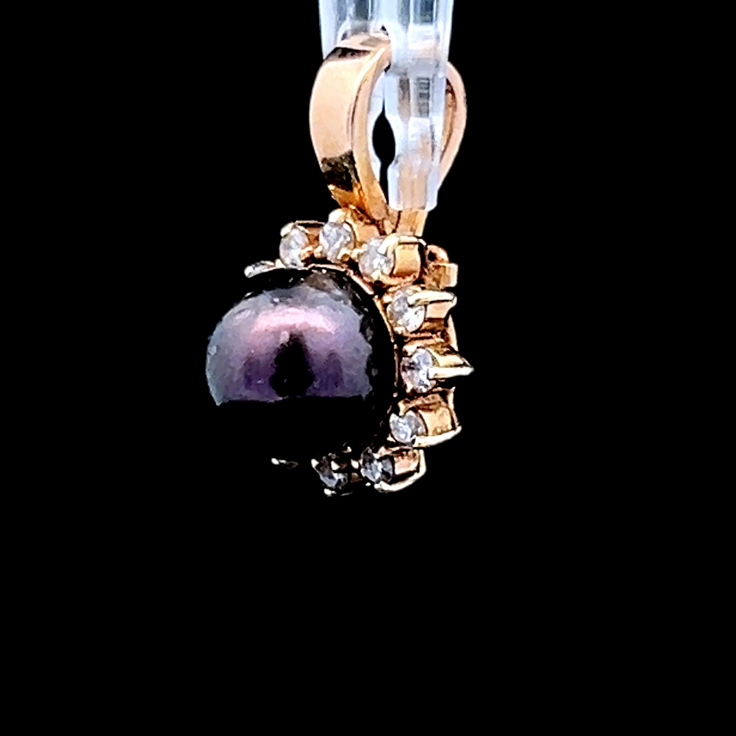 14K Yellow Gold Black Pearl & Diamond Pendant