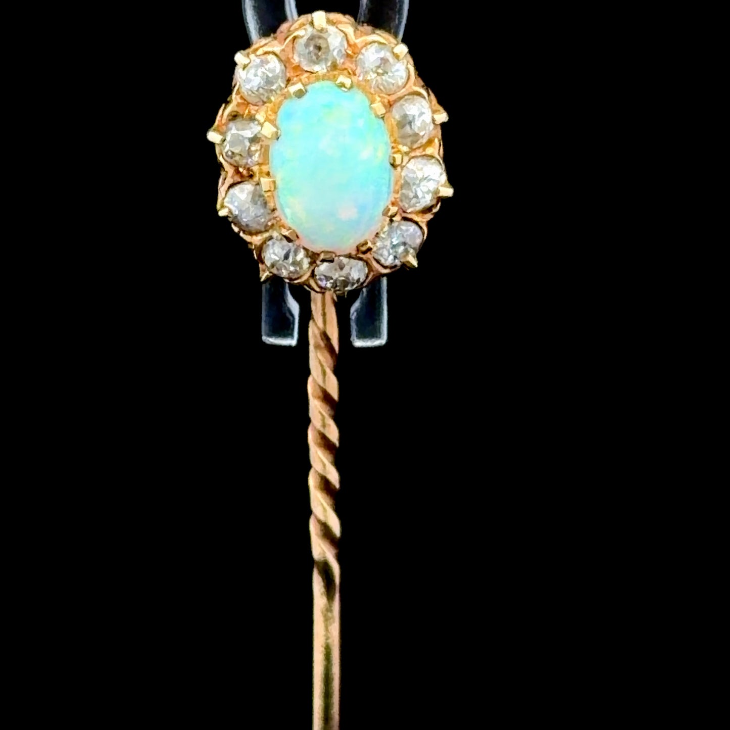18K Yellow Gold Opal & Diamond Tie / Scarf Pin