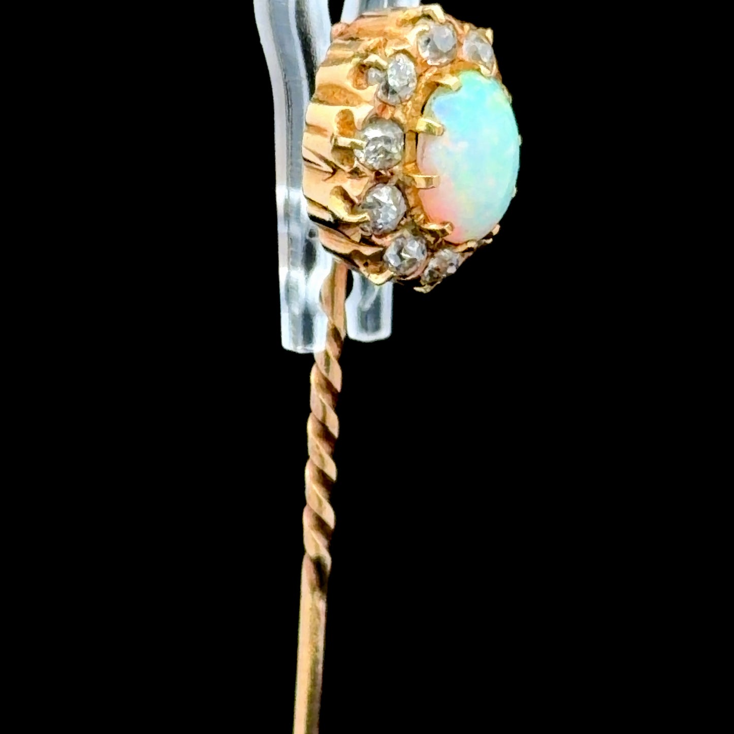 18K Yellow Gold Opal & Diamond Tie / Scarf Pin