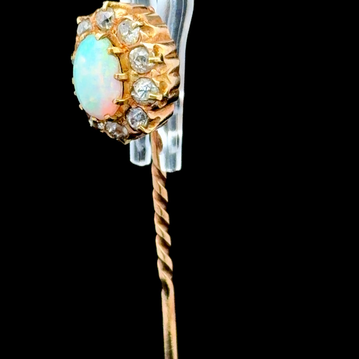 18K Yellow Gold Opal & Diamond Tie / Scarf Pin