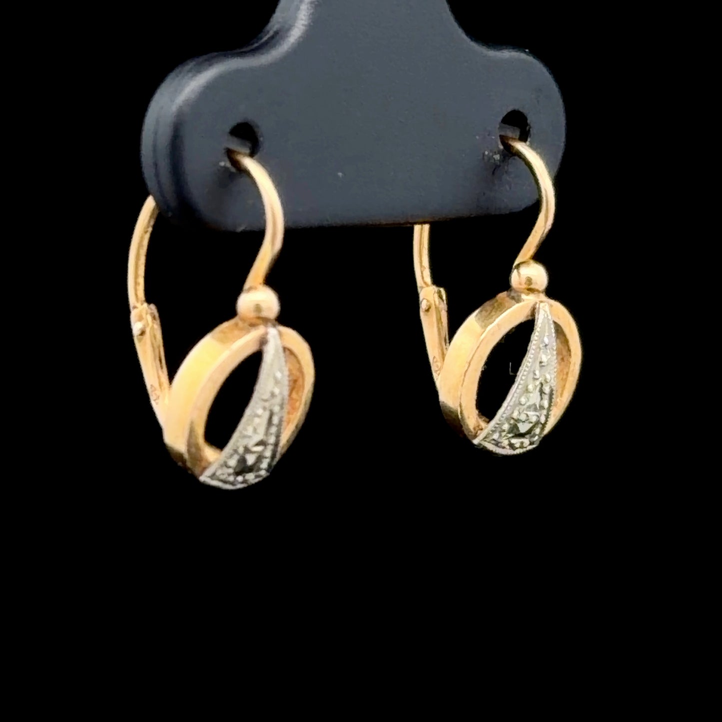 9K Yellow Gold Deco Style Circular Earrings With White Gold Triangular Centre