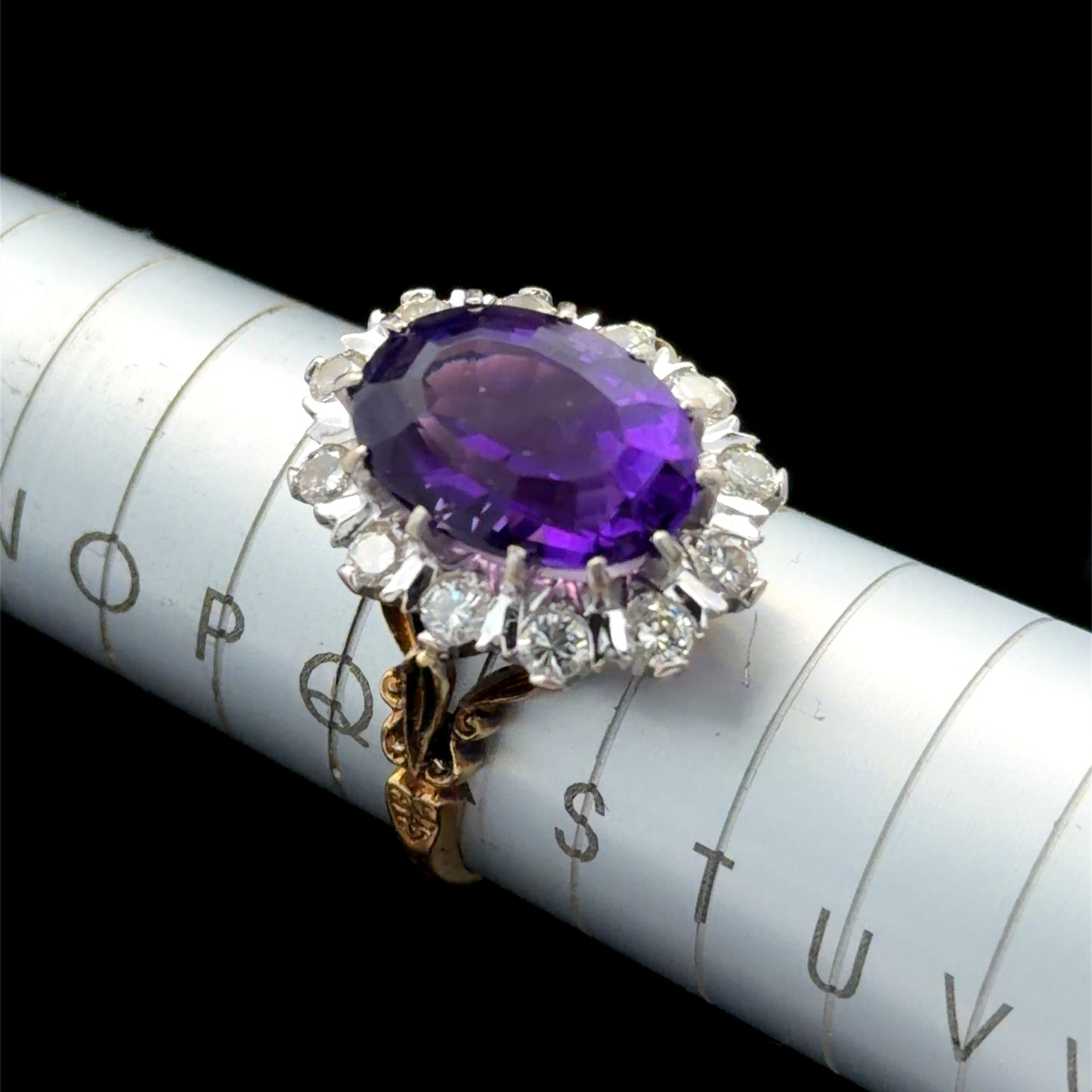 18K Yellow Gold Amethyst & Diamond Cluster Ring APPX D: 1.2 CTS A: 5.0 CTS