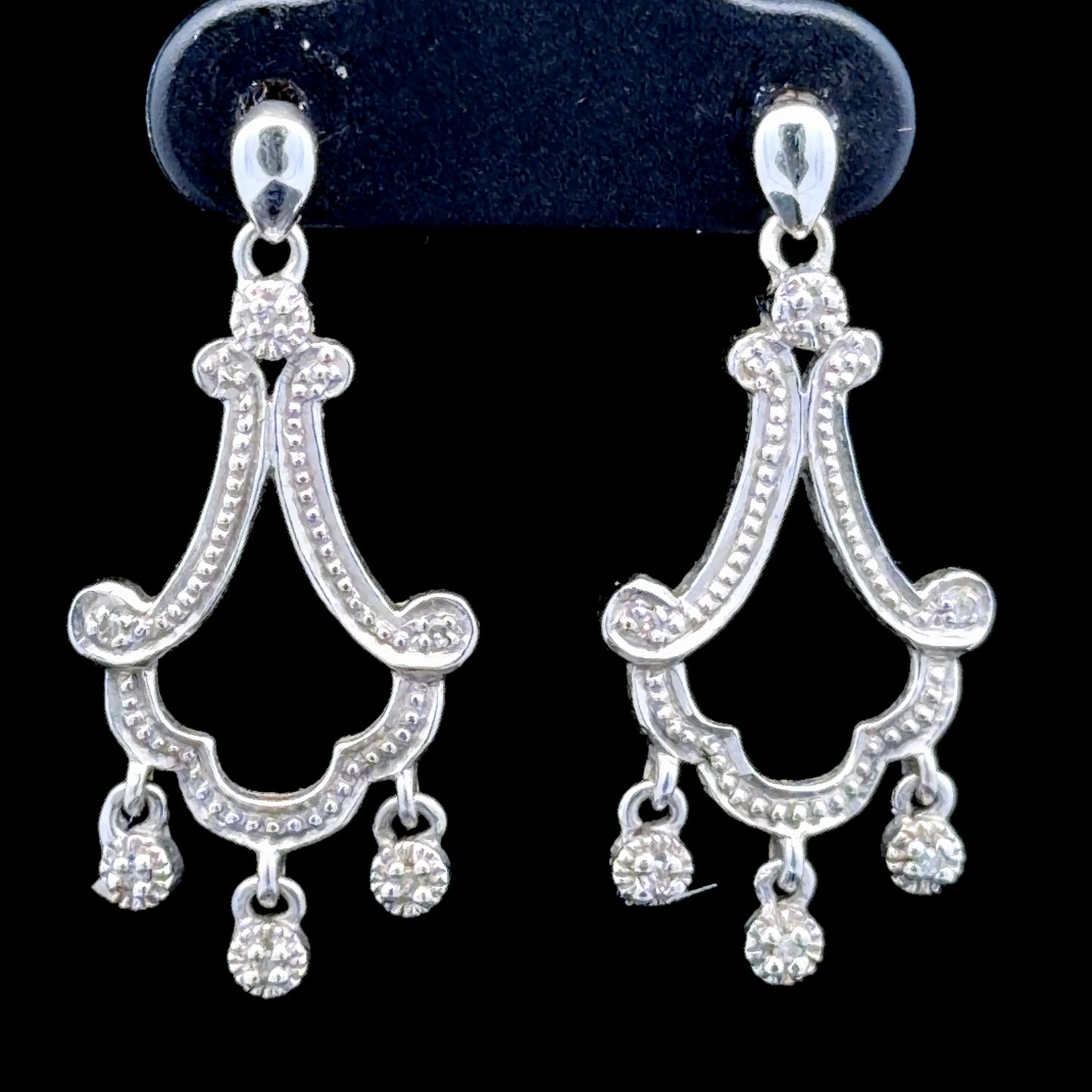 9K White Gold Chandelier Drop Stud Earrings