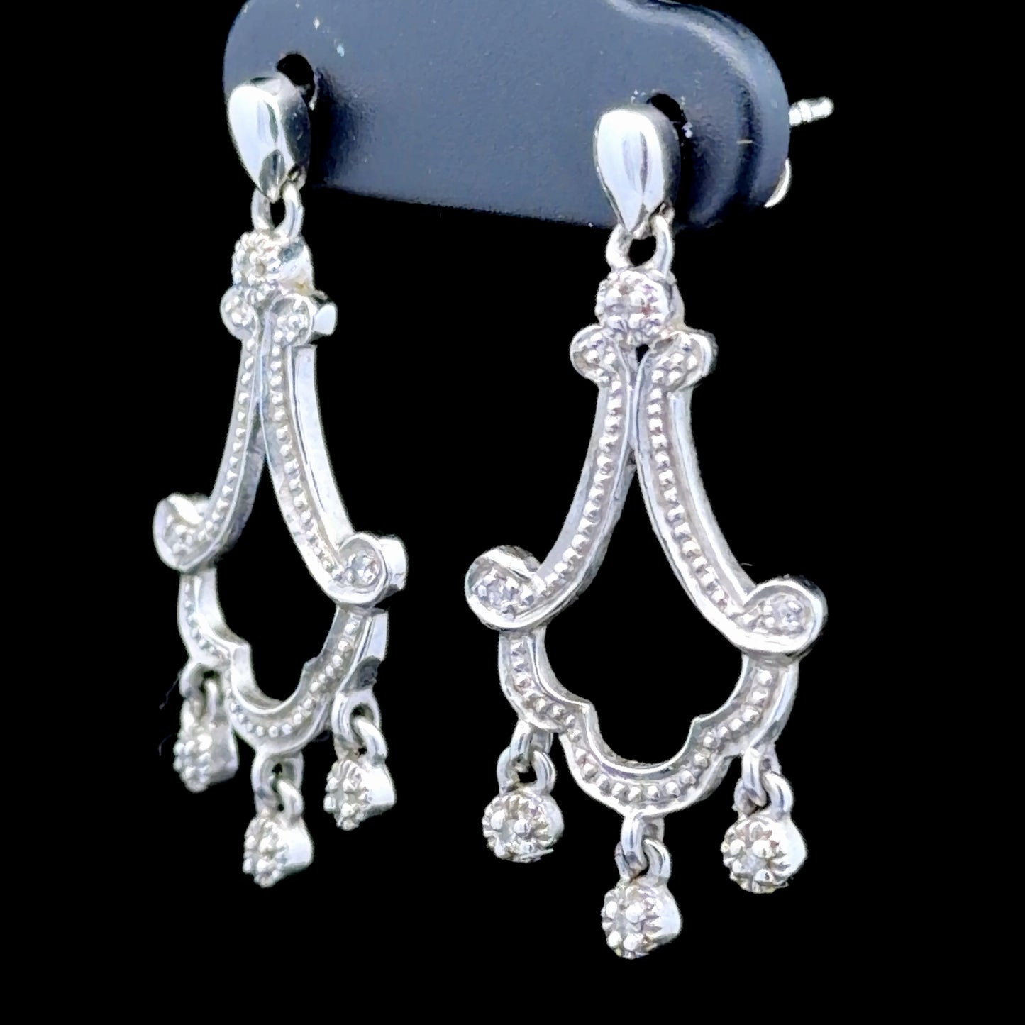 9K White Gold Chandelier Drop Stud Earrings