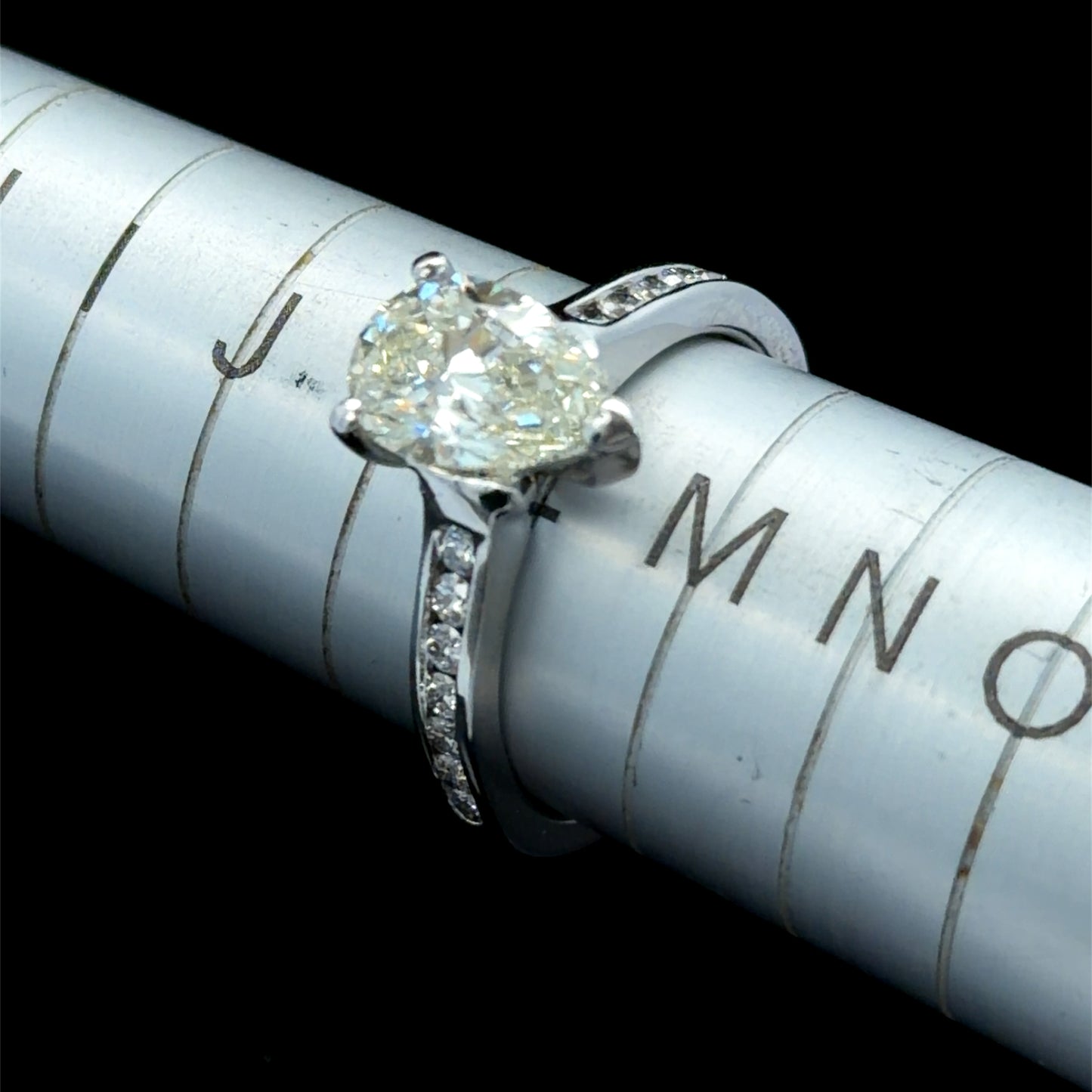 18K White Gold Pear Diamond Solitaire With Diamonds To Shoulders APPX 2.0 CTS GIA
