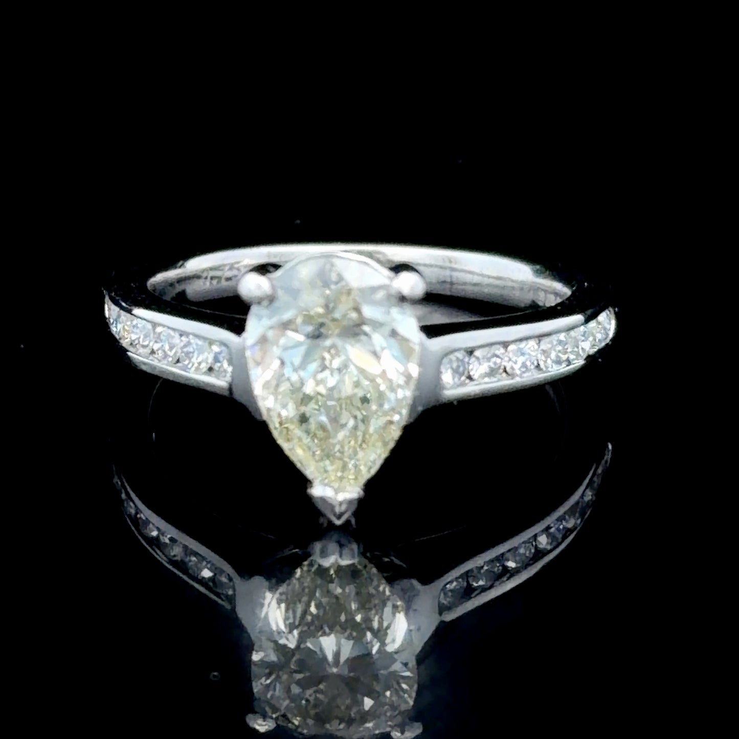 18K White Gold Pear Diamond Solitaire With Diamonds To Shoulders APPX 2.0 CTS GIA