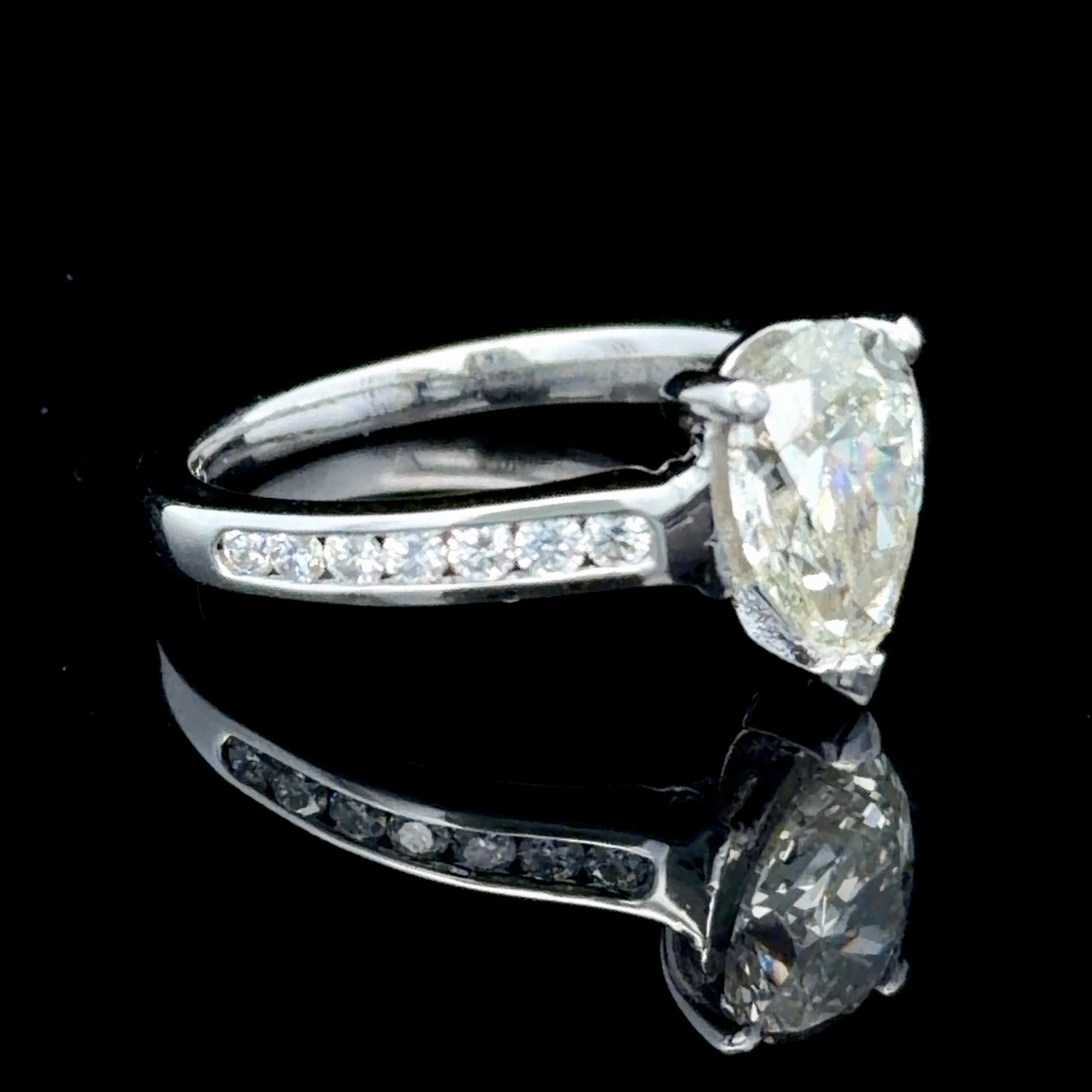 18K White Gold Pear Diamond Solitaire With Diamonds To Shoulders APPX 2.0 CTS GIA