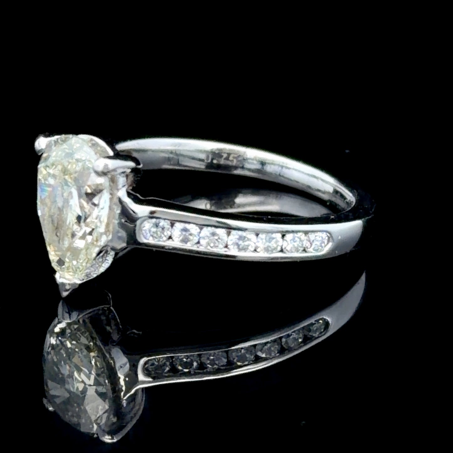 18K White Gold Pear Diamond Solitaire With Diamonds To Shoulders APPX 2.0 CTS GIA