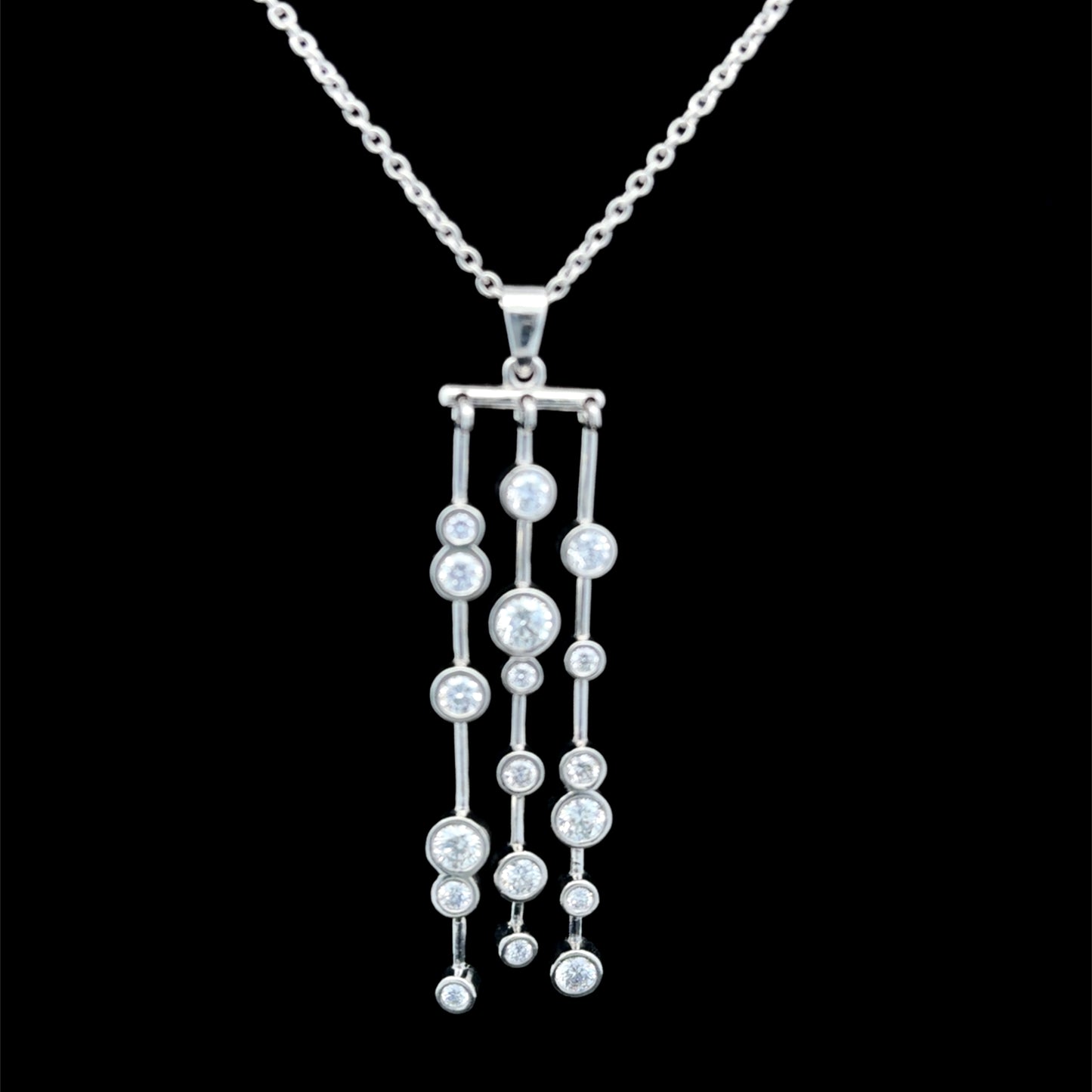 18K White Gold Boodles Style Diamond Drop Pendant & Chain APPX 1.75 CTS